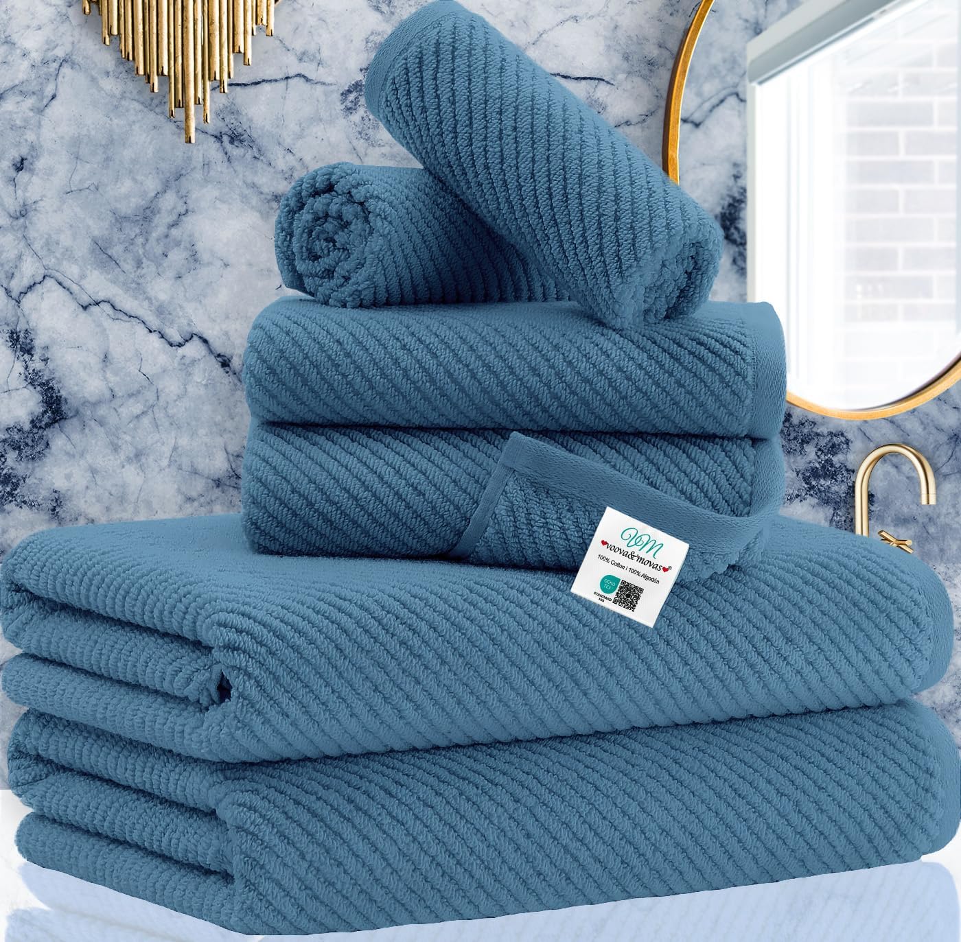 VOOVA & MOVAS Bath Towel Sets - 100% Cotton | Quick Dry | Light Weight | Thick | Soft, Beige Towels Set of 6, 2 Large Bath 30" x 56", 2 Hand 18" x 28", 2 Washcloths 13" x 13", Tan Towel Gift Set