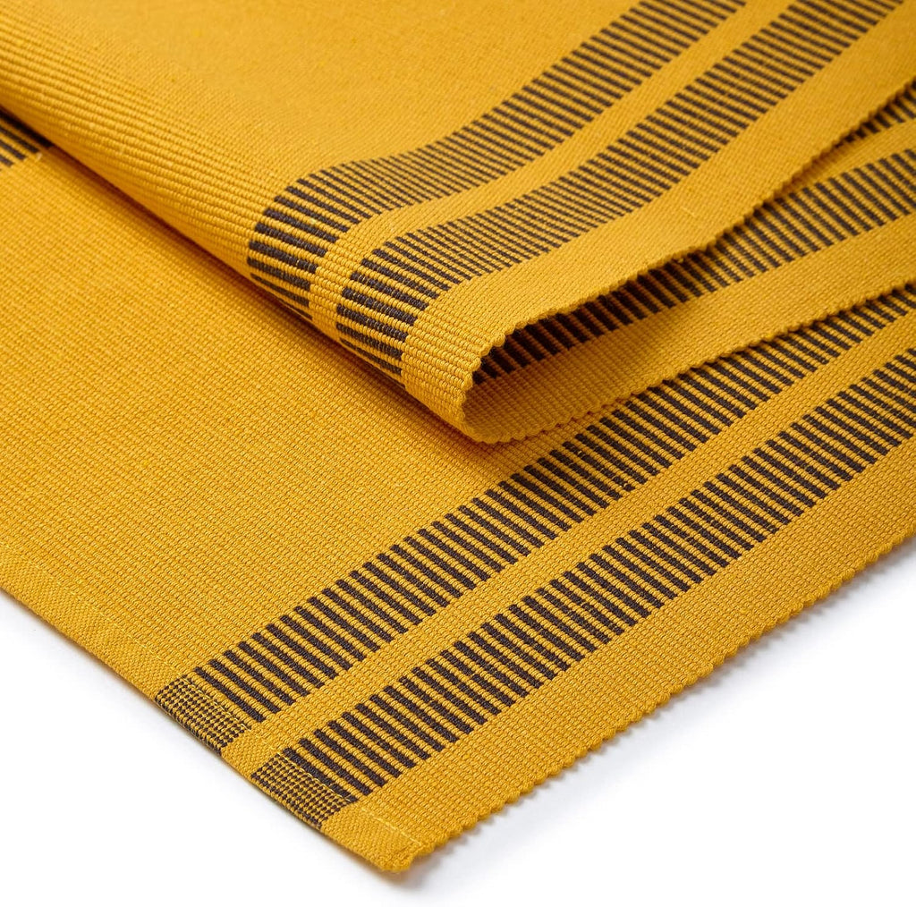 Encasa XO Dining Table Runner 13"x72" | Yarn Dyed Fine Ribbed Cotton | Ladder Yellow | Machine Washable