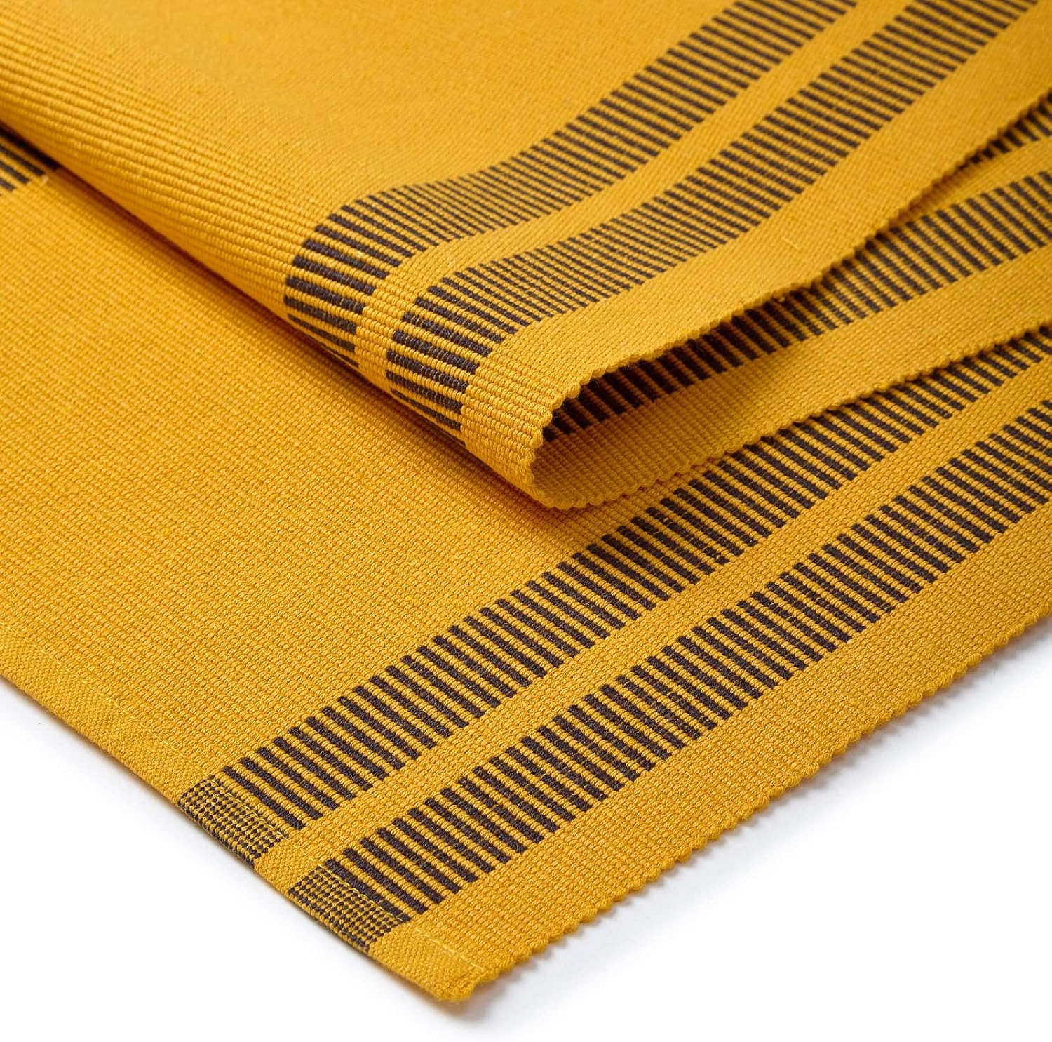 Encasa XO Dining Table Runner 13"x72" | Yarn Dyed Fine Ribbed Cotton | Ladder Yellow | Machine Washable
