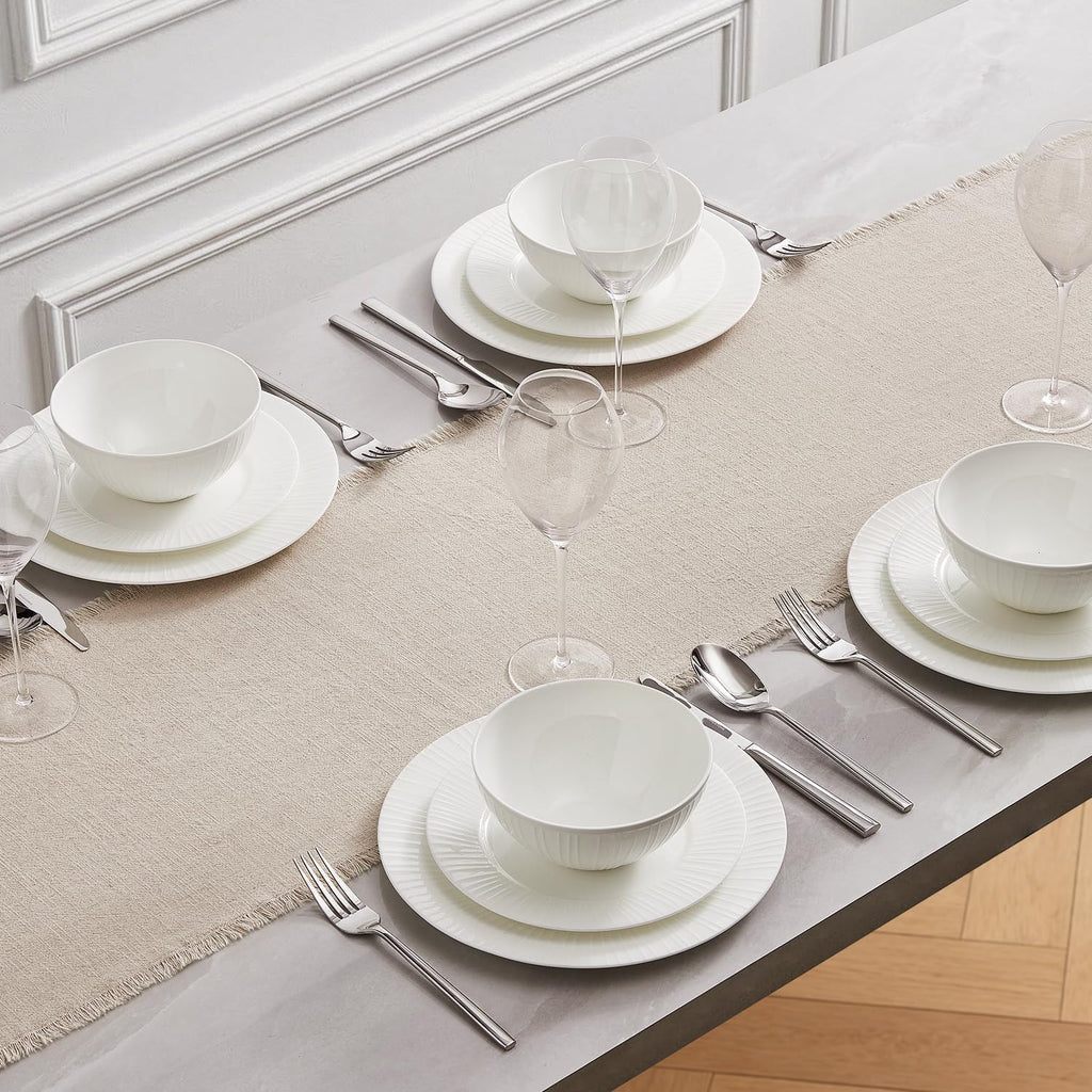 KINGSTONE 14 x 72 Inches Frayed Edge Table Runner, 270G Heavyweight Sand Washed Slub Texture Cotton Linen for Modern Farmhouse, Rustic Home Decorations Dining Room Wedding Boho Decor, Natural