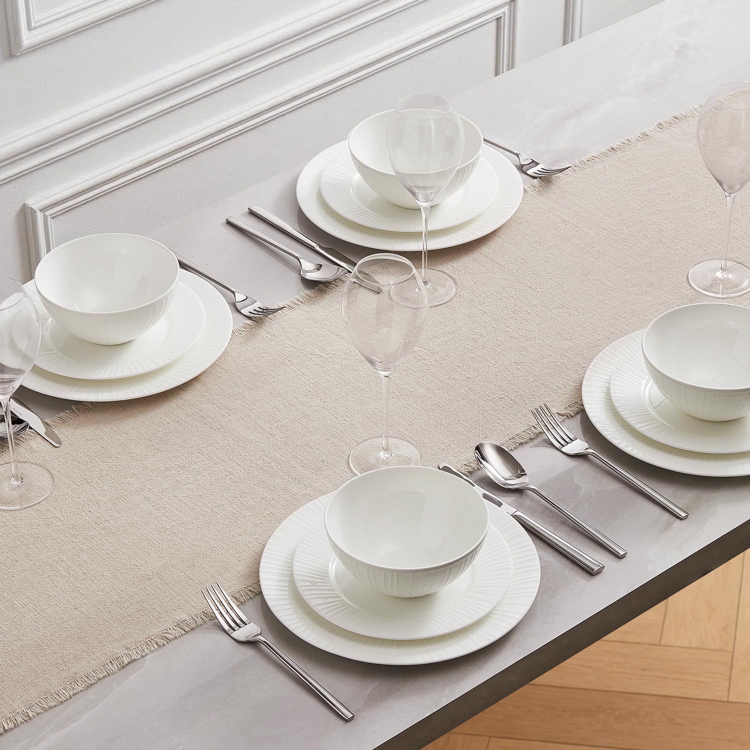 KINGSTONE 14 x 72 Inches Frayed Edge Table Runner, 270G Heavyweight Sand Washed Slub Texture Cotton Linen for Modern Farmhouse, Rustic Home Decorations Dining Room Wedding Boho Decor, Natural