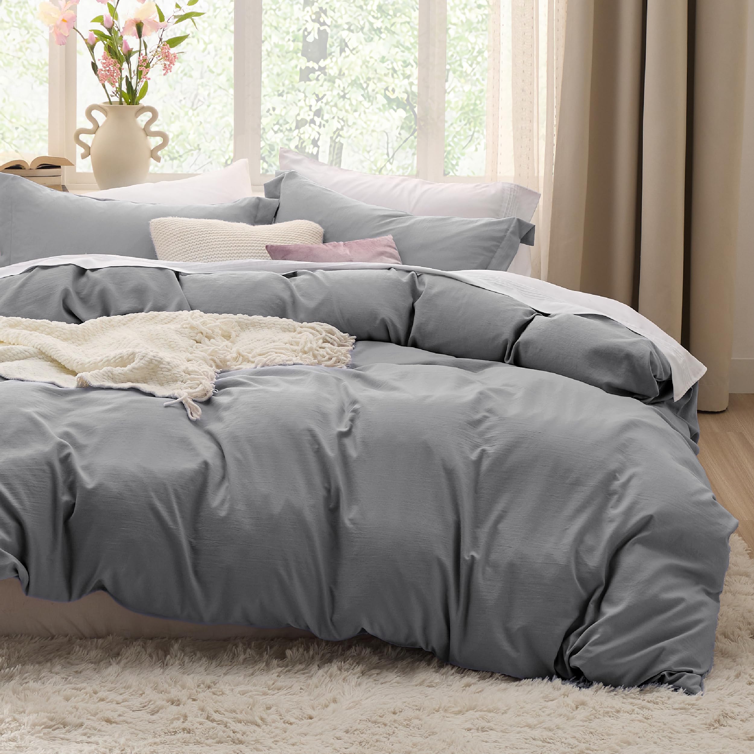 Bedsure White Duvet Cover Queen Size - 3 Pieces Prewashed Cotton-Like Polyester Extra Soft Bedding Set, Includes 1 Duvet Cover 90x90 Inches with Zipper Closure & 2 Pillow Shams, Comforter Not Included