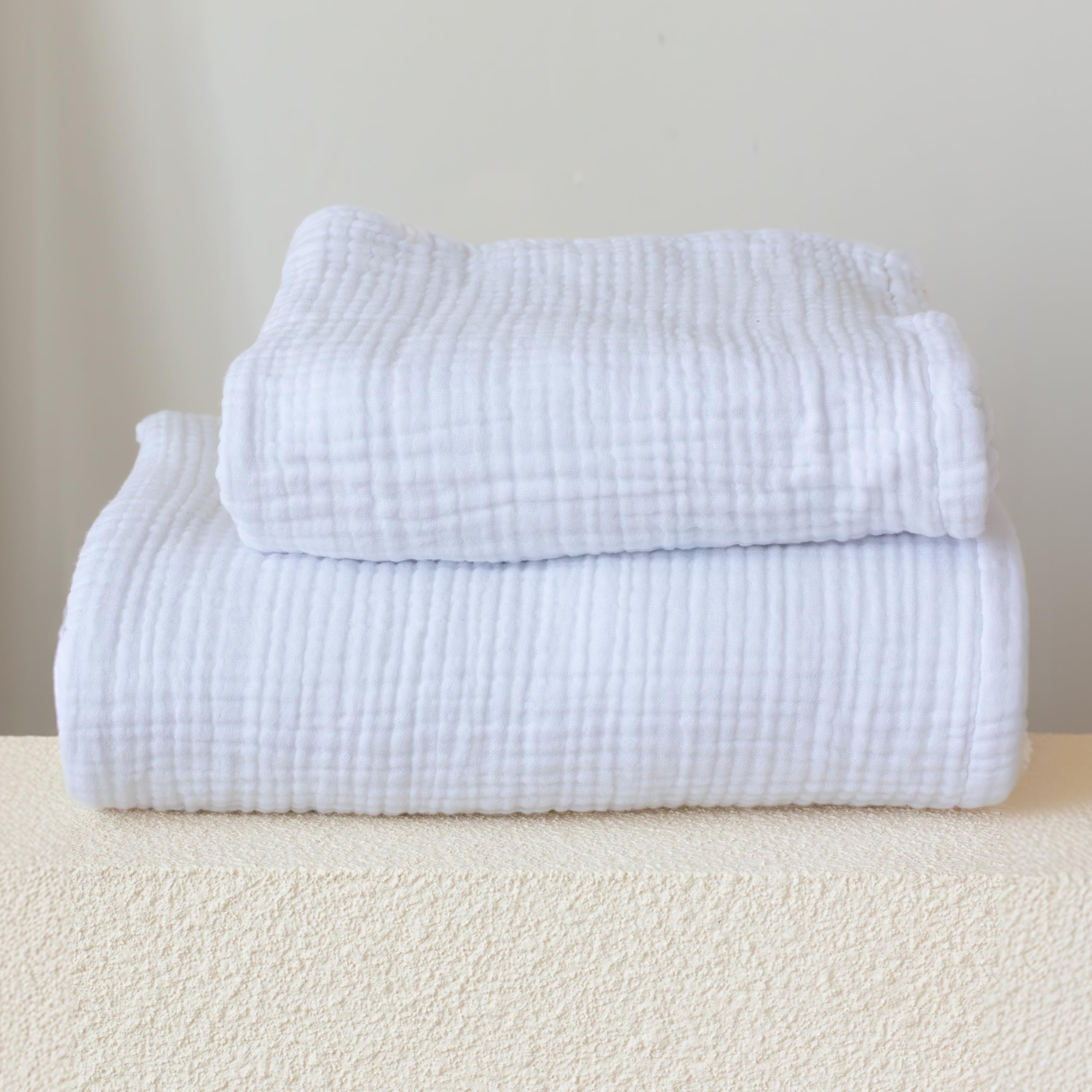 Ultra Soft Muslin Towel Adult Set, 100% Turkish Cotton 4-Layer 2 Pieces Luxury Muslin Hand & Bath Towels Sets for Bathroom (Mustard, 1 Bath & 1 Hand Towel Set)