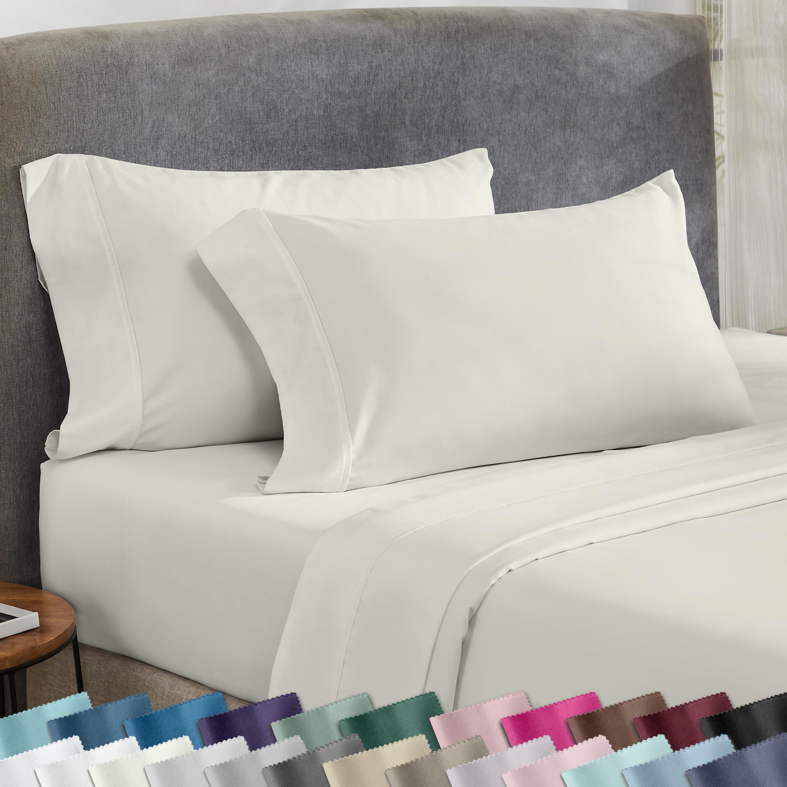 California Design Den Standard Queen Size Pillowcase Set - 400 Thread Count, 100% Cotton Sateen, Set of 2 Pillow Covers, Soft and Breathable - Bright White