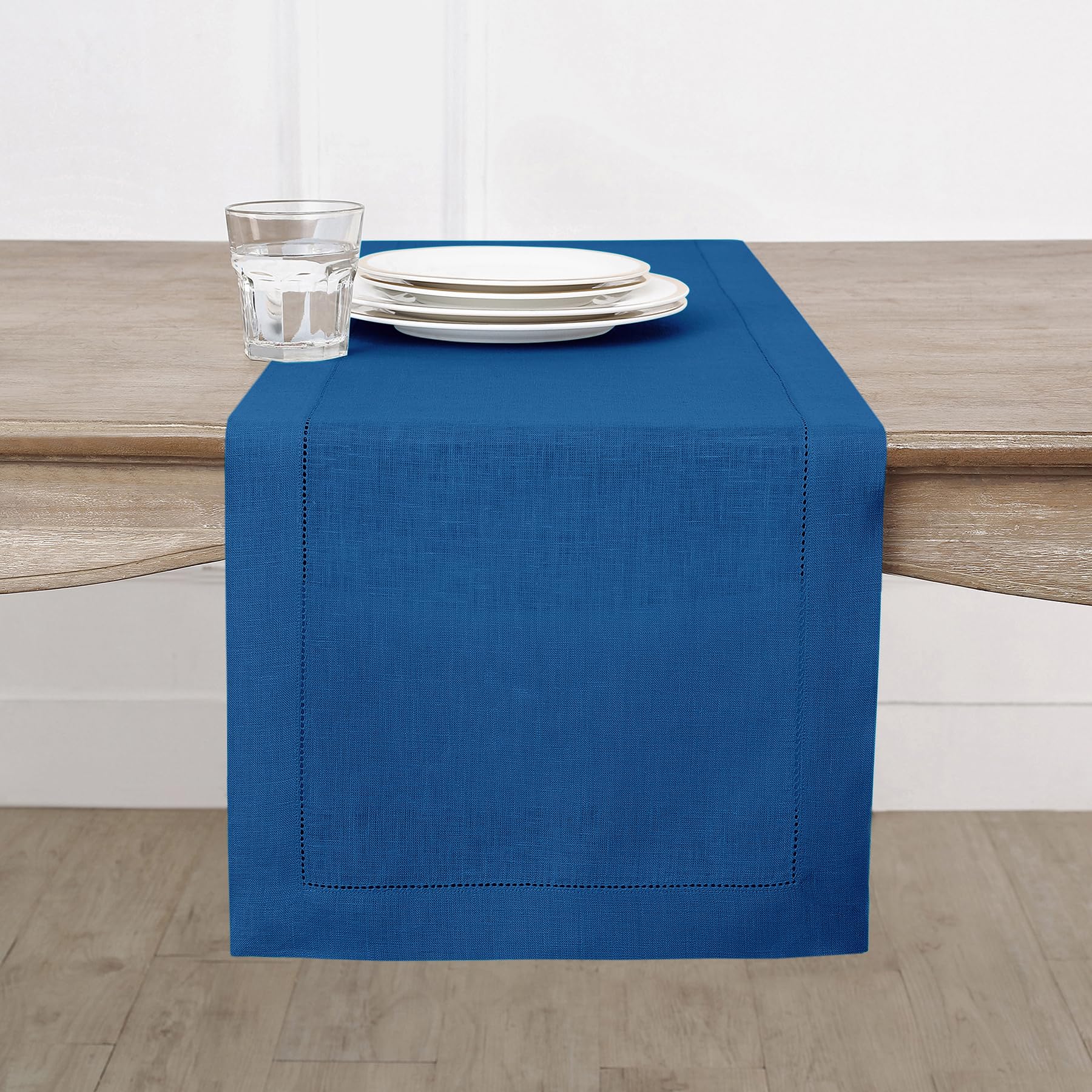 Solino Home Linen Light Natural Table Runner 72 Inches Long - 100% Pure Linen Hemstitch Table Runner 14 x 72 Inch for Dresser, Dining, Spring, Summer - Classic Hemstitch