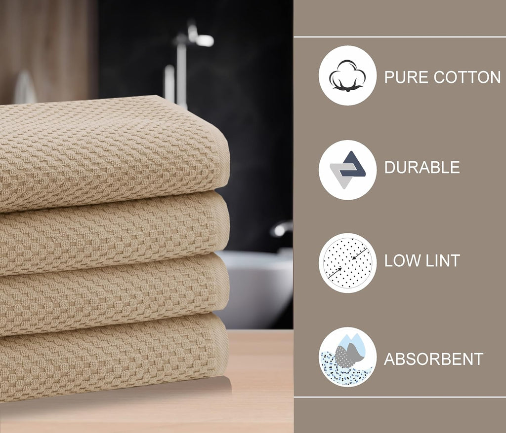 Set of 4 Linen Waffle Weave Bath Towels, 100% Ringspun Cotton 30"×56" Quick Dry Towels