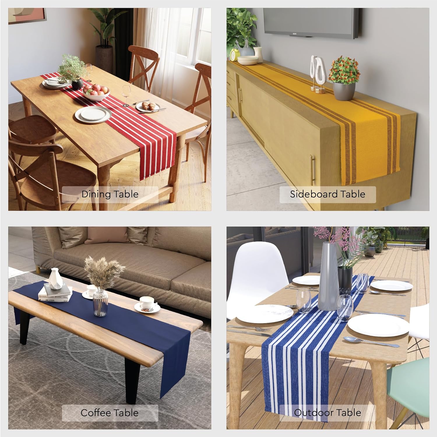 Encasa XO Dining Table Runner 13"x72" | Yarn Dyed Fine Ribbed Cotton | Ladder Yellow | Machine Washable