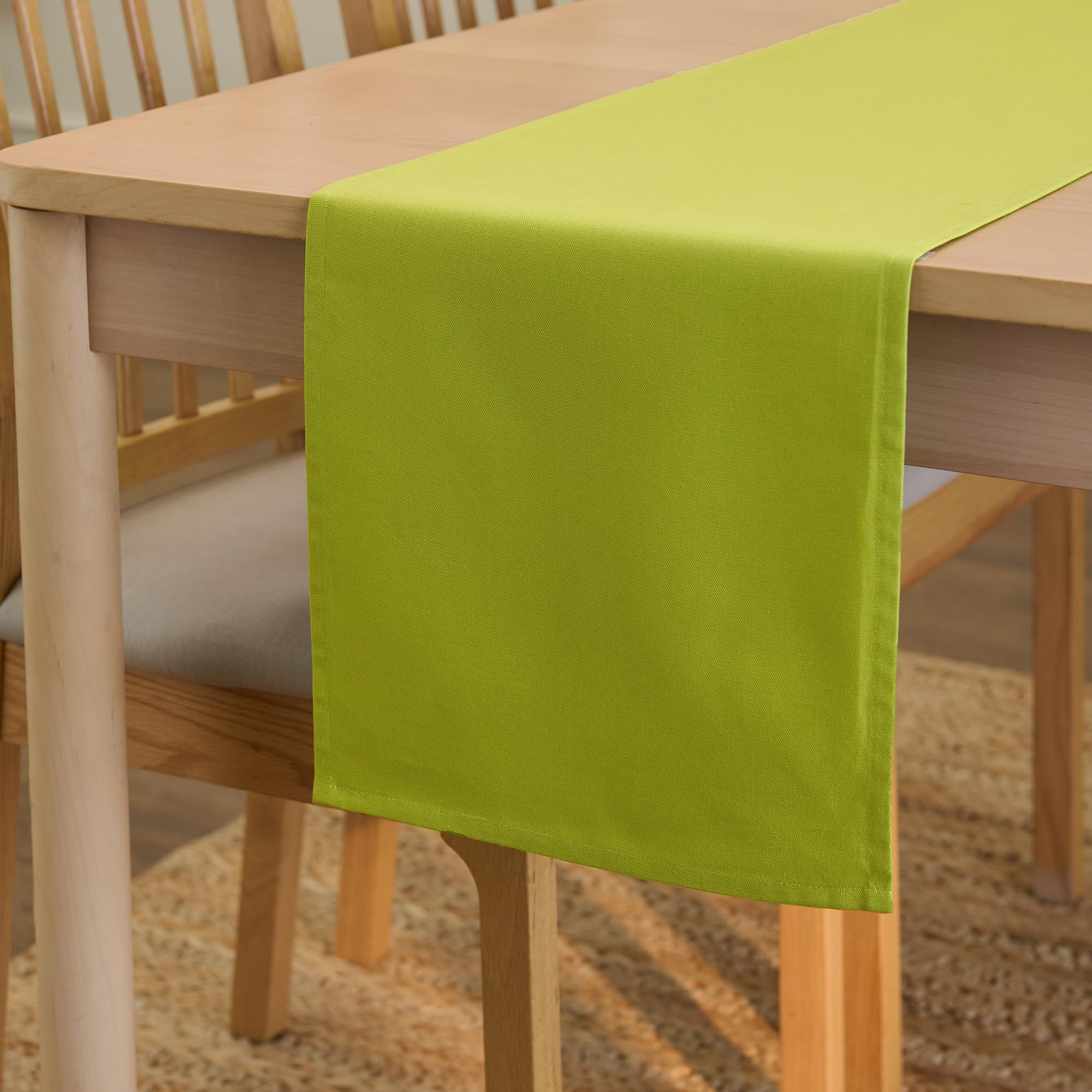 Encasa XO Table Runner 13"x72" Long | Cotton Canvas Fabric | Leaf Green Solid Color | Machine Washable & Durable
