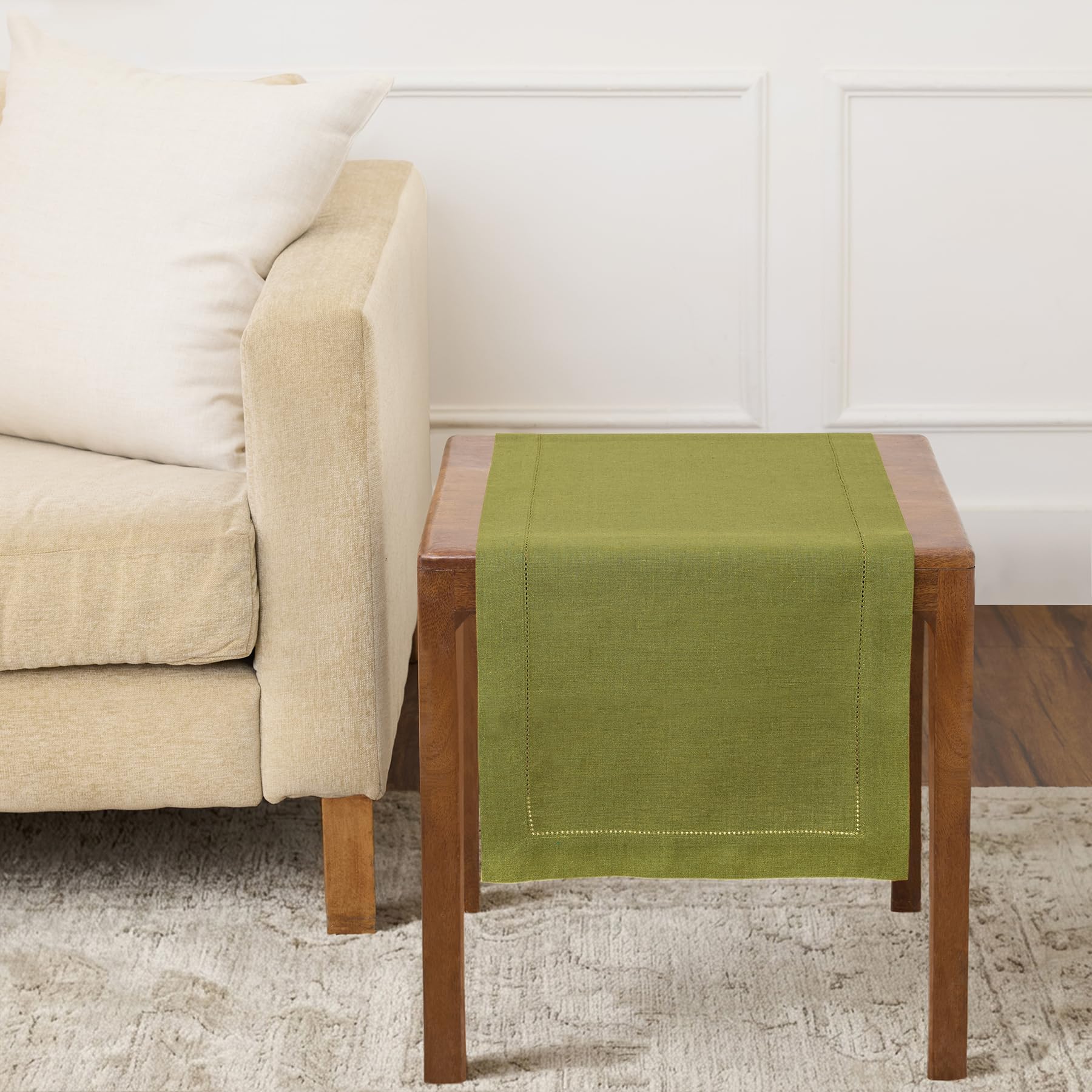 Solino Home Linen Light Natural Table Runner 72 Inches Long - 100% Pure Linen Hemstitch Table Runner 14 x 72 Inch for Dresser, Dining, Spring, Summer - Classic Hemstitch