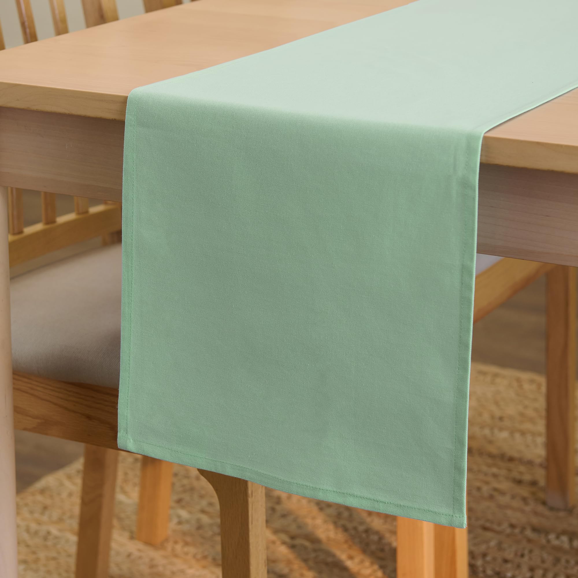 Encasa XO Table Runner 13"x72" Long | Cotton Canvas Fabric | Leaf Green Solid Color | Machine Washable & Durable