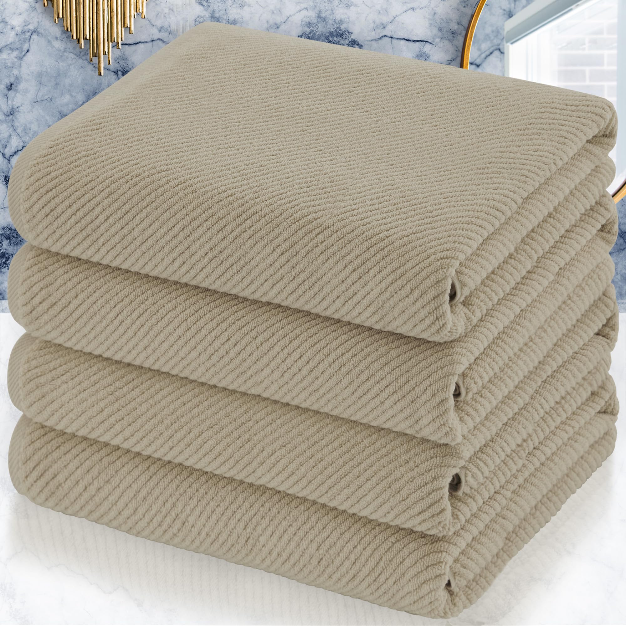 VOOVA & MOVAS Bath Towel Sets - 100% Cotton | Quick Dry | Light Weight | Thick | Soft, Beige Towels Set of 6, 2 Large Bath 30" x 56", 2 Hand 18" x 28", 2 Washcloths 13" x 13", Tan Towel Gift Set