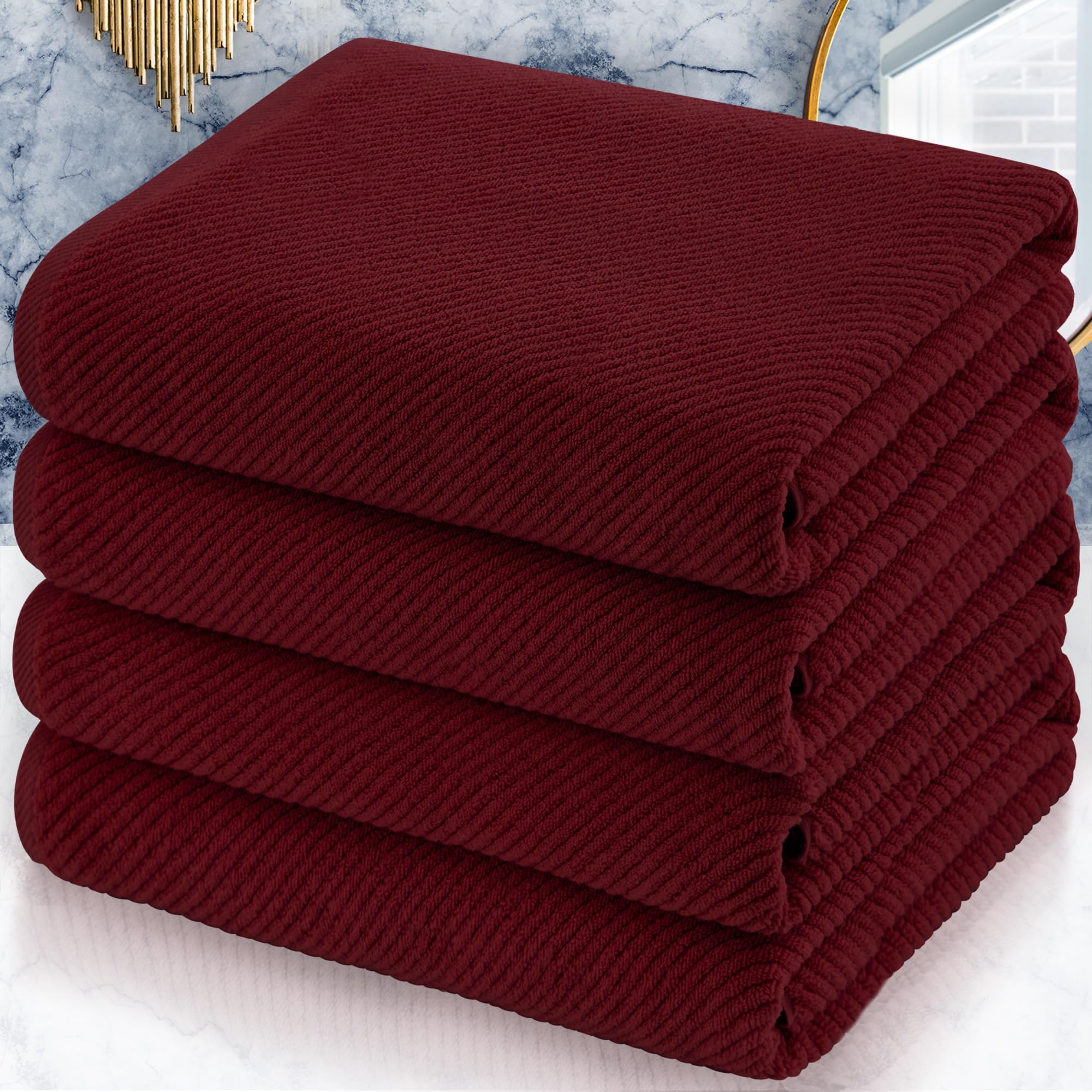 VOOVA & MOVAS Bath Towel Sets - 100% Cotton | Quick Dry | Light Weight | Thick | Soft, Beige Towels Set of 6, 2 Large Bath 30" x 56", 2 Hand 18" x 28", 2 Washcloths 13" x 13", Tan Towel Gift Set