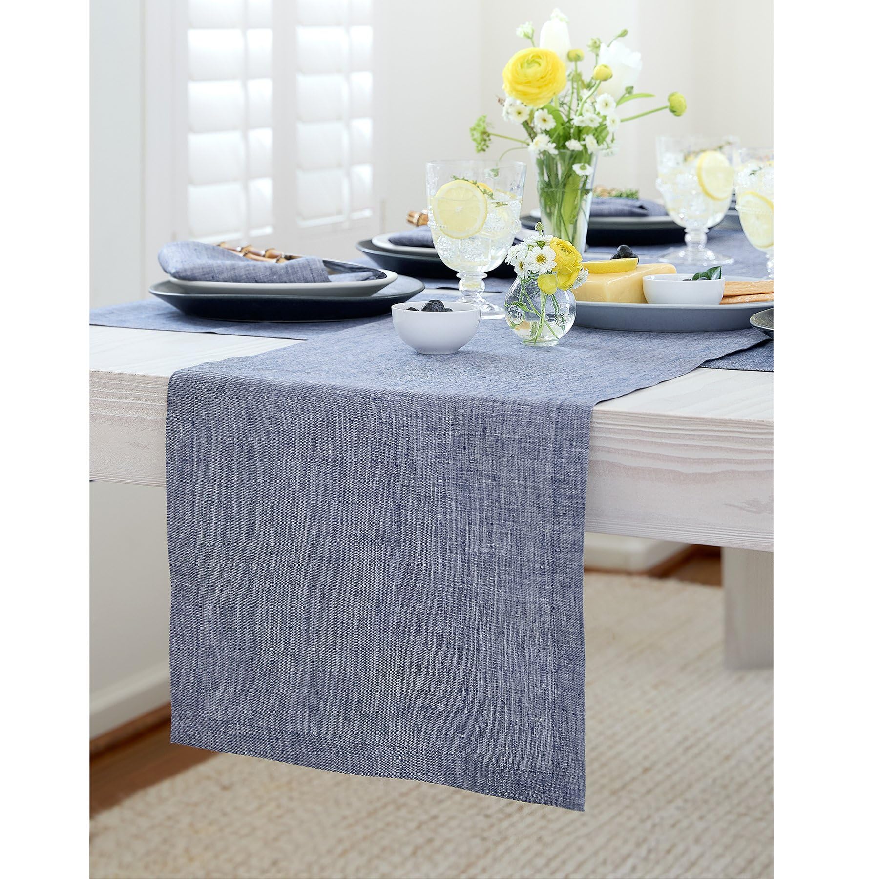 Solino Home Linen Table Runner 72 Inches Long - Athena, 100% Pure Linen Light Natural Table Runner 14 x 72 Inch for Dining, Spring, Summer