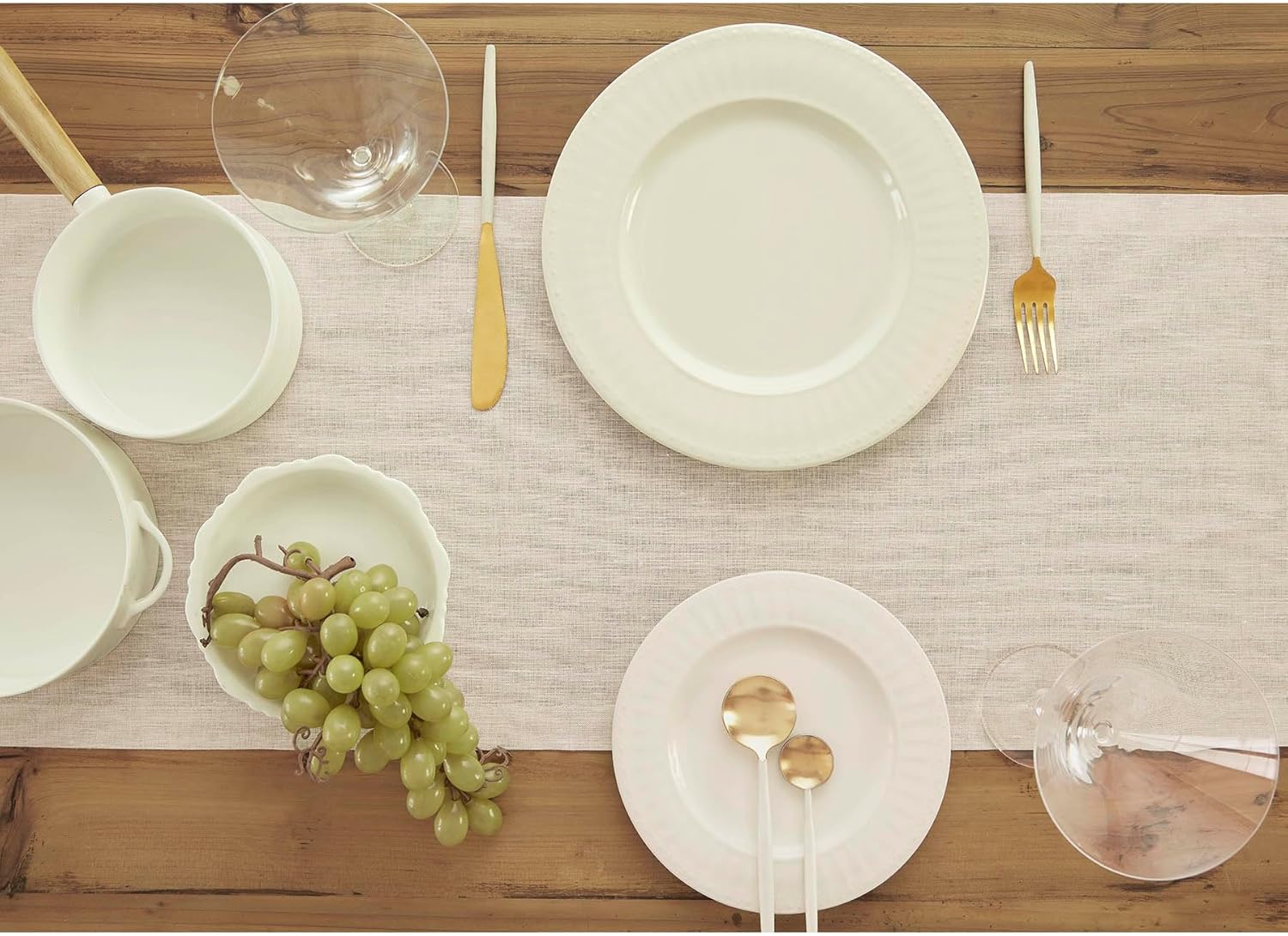 Solino Home Linen Table Runner 72 Inches Long - Athena, 100% Pure Linen Light Natural Table Runner 14 x 72 Inch for Dining, Spring, Summer