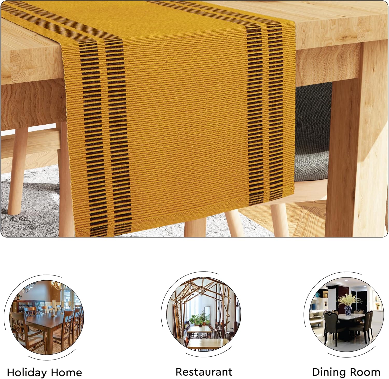 Encasa XO Dining Table Runner 13"x72" | Yarn Dyed Fine Ribbed Cotton | Ladder Yellow | Machine Washable