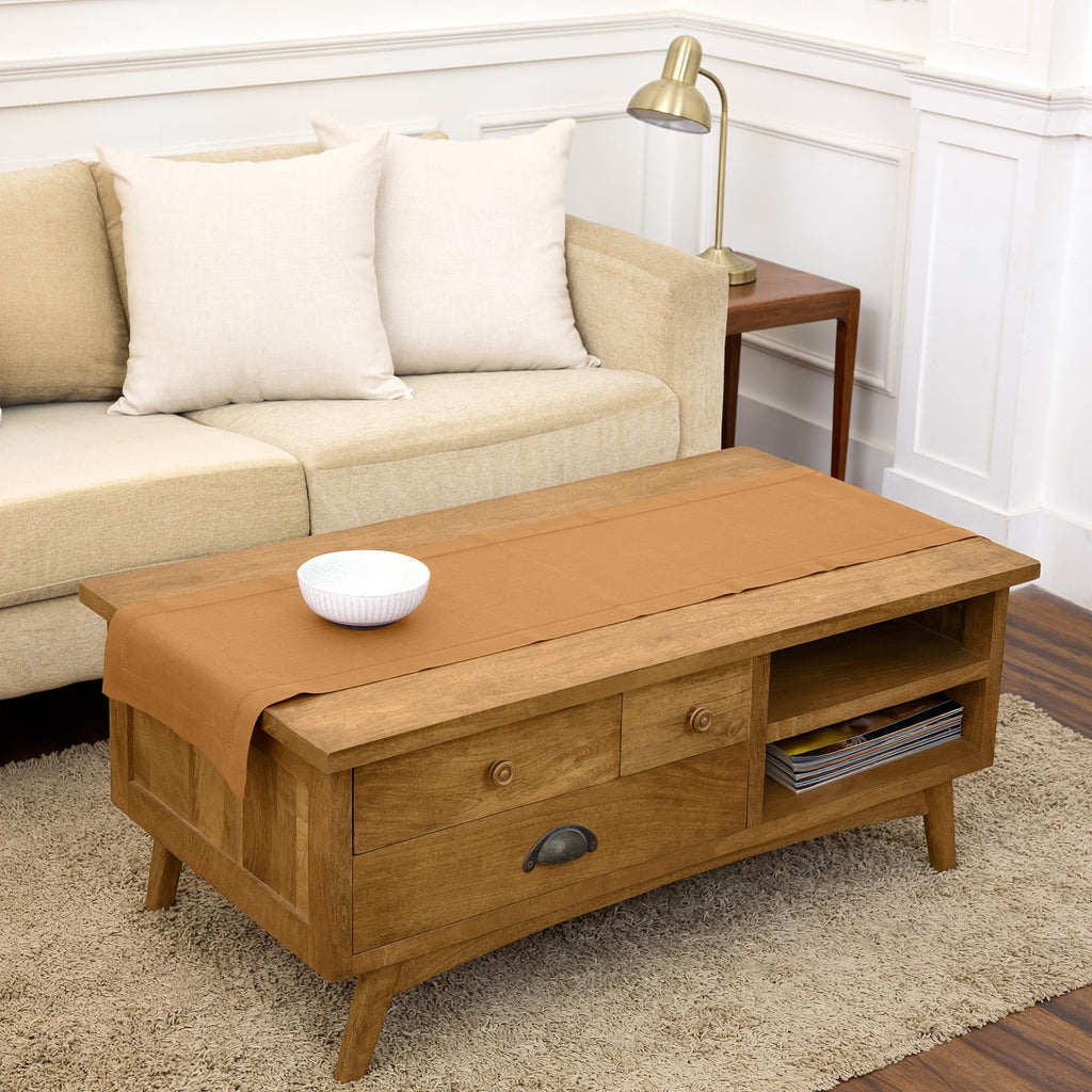 Solino Home Linen Light Natural Table Runner 72 Inches Long - 100% Pure Linen Hemstitch Table Runner 14 x 72 Inch for Dresser, Dining, Spring, Summer - Classic Hemstitch