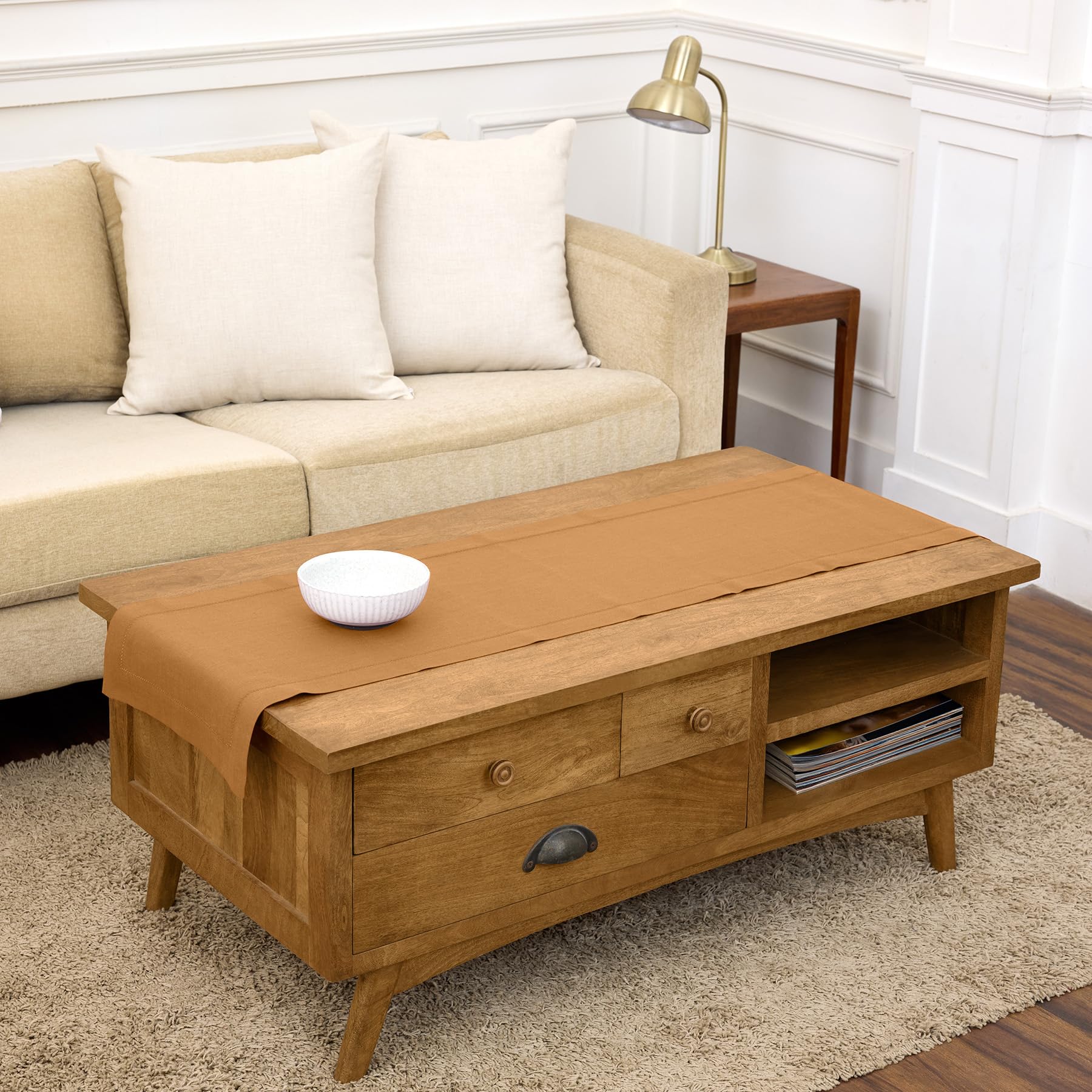Solino Home Linen Light Natural Table Runner 72 Inches Long - 100% Pure Linen Hemstitch Table Runner 14 x 72 Inch for Dresser, Dining, Spring, Summer - Classic Hemstitch