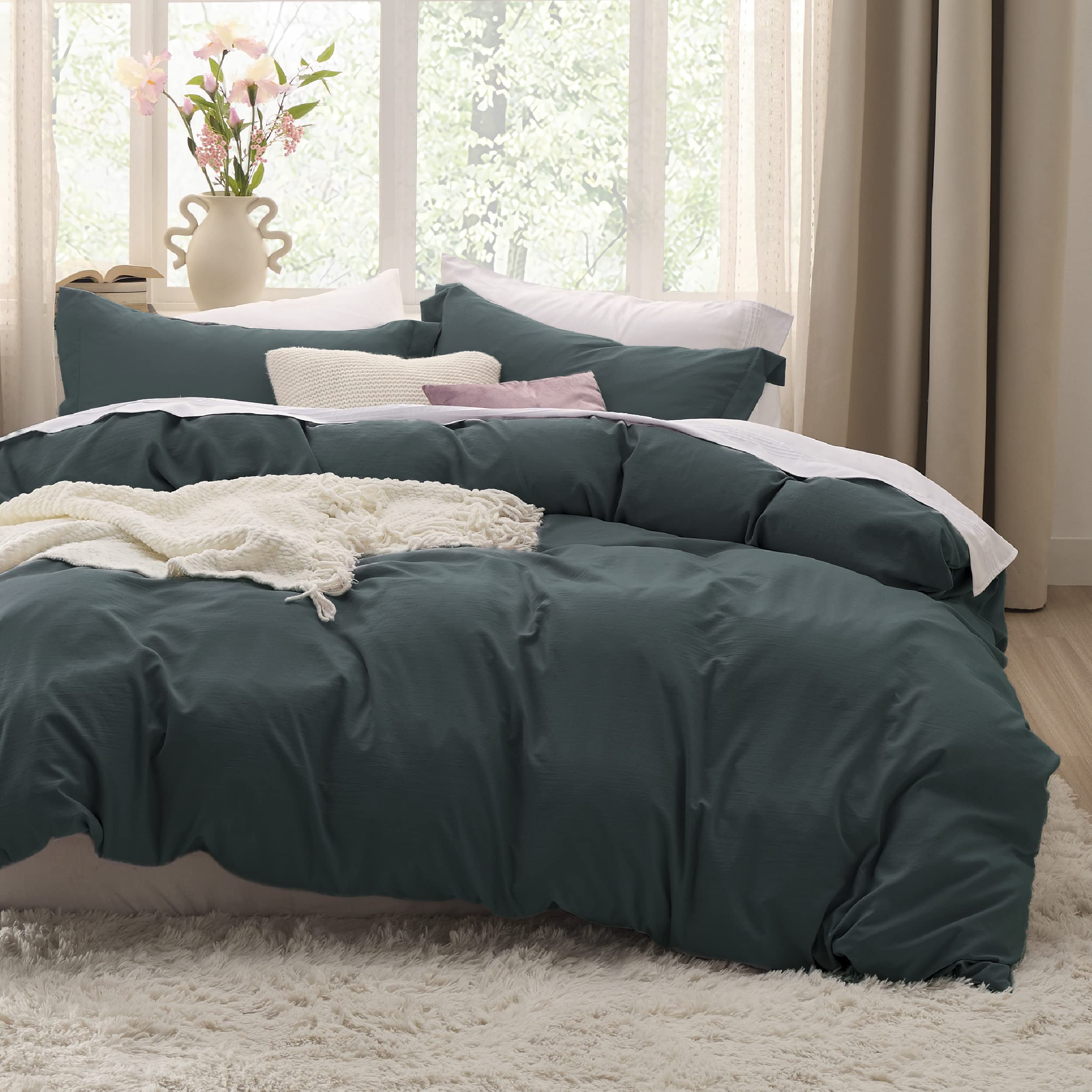 Bedsure White Duvet Cover Queen Size - 3 Pieces Prewashed Cotton-Like Polyester Extra Soft Bedding Set, Includes 1 Duvet Cover 90x90 Inches with Zipper Closure & 2 Pillow Shams, Comforter Not Included