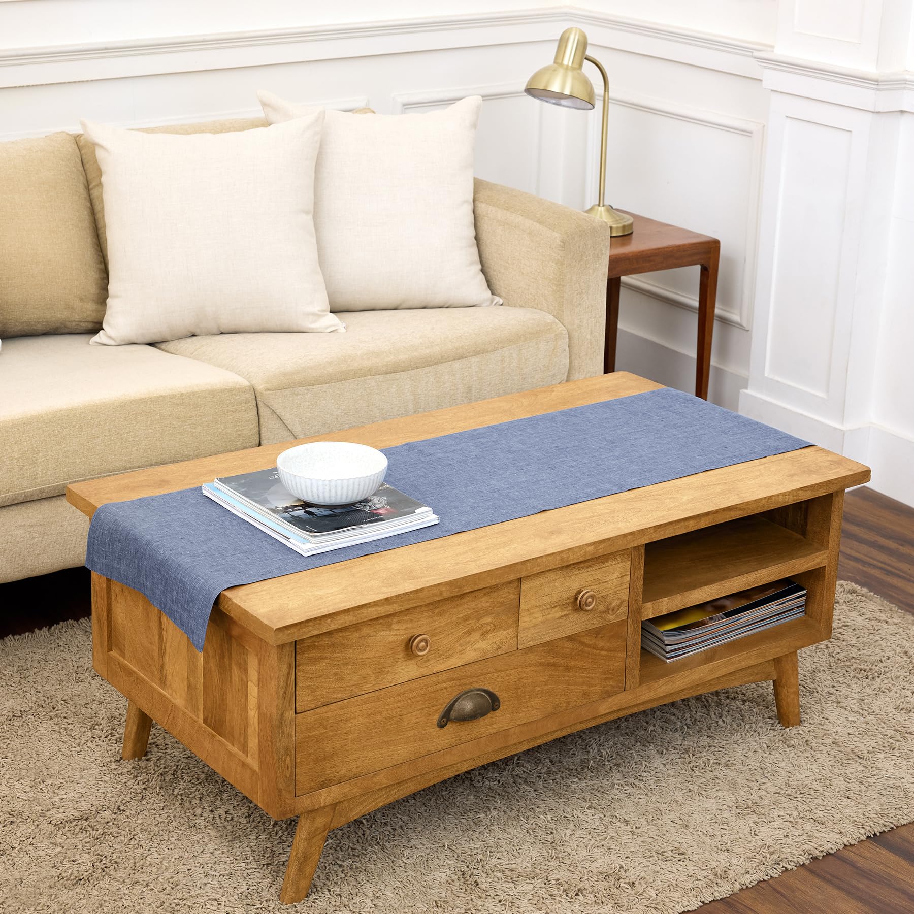 Solino Home Linen Table Runner 72 Inches Long - Athena, 100% Pure Linen Light Natural Table Runner 14 x 72 Inch for Dining, Spring, Summer
