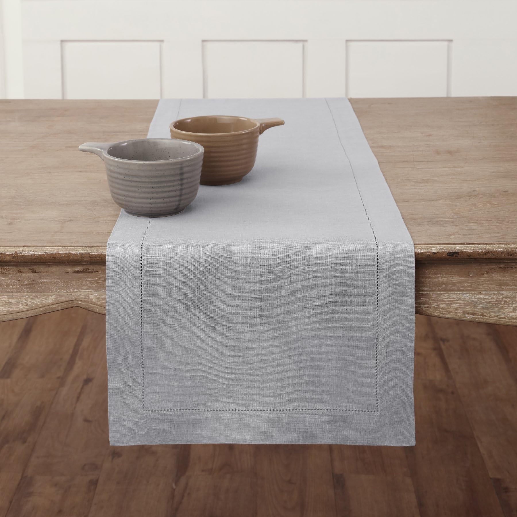 Solino Home Linen Light Natural Table Runner 72 Inches Long - 100% Pure Linen Hemstitch Table Runner 14 x 72 Inch for Dresser, Dining, Spring, Summer - Classic Hemstitch