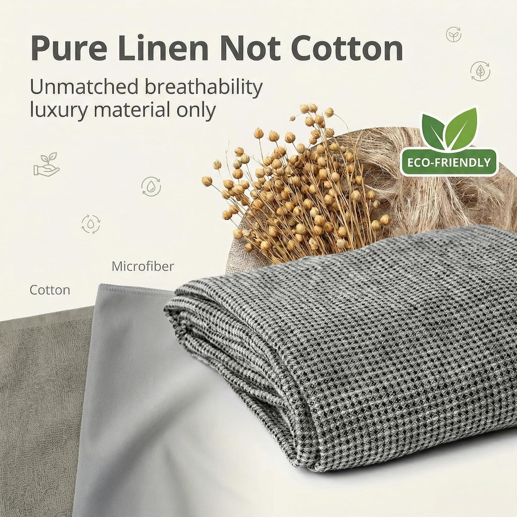 Pure 100% Linen Bath Towel - Quick Dry Towels for Travel Lightweight Waffle Towels for Bathroom 30 x 60-inch - Luxury Black-Natural Thin Hair Towel for Gym or Sauna - Sustainable Bath Sheet