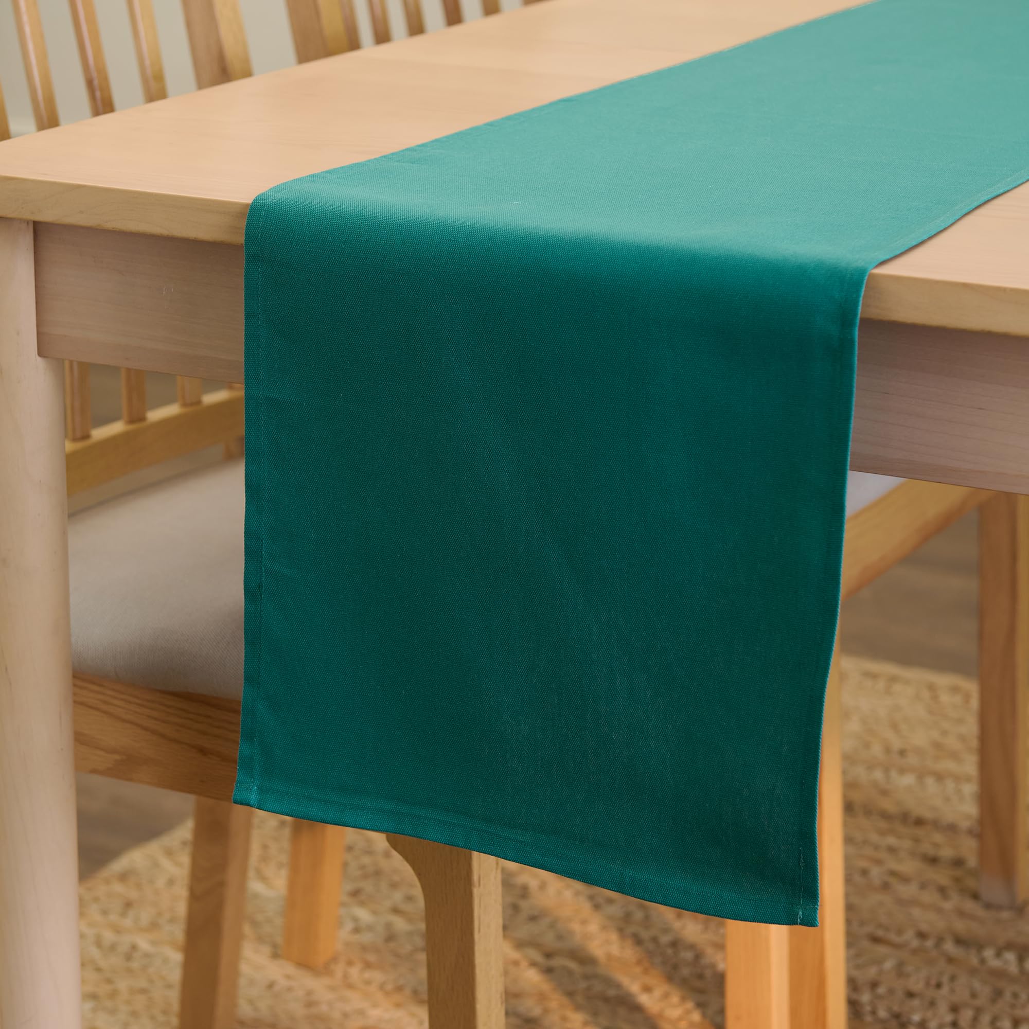 Encasa XO Table Runner 13"x72" Long | Cotton Canvas Fabric | Leaf Green Solid Color | Machine Washable & Durable