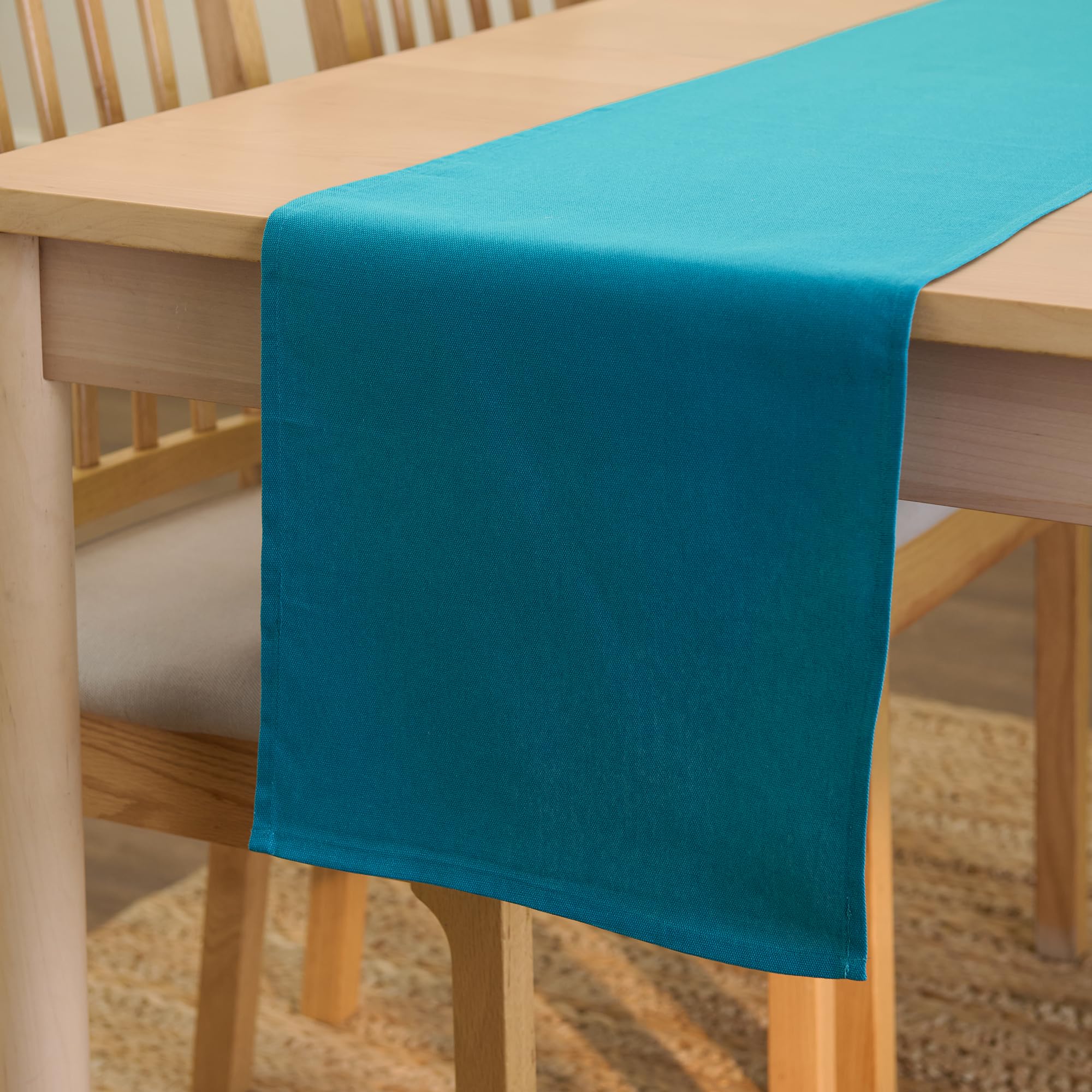 Encasa XO Table Runner 13"x72" Long | Cotton Canvas Fabric | Leaf Green Solid Color | Machine Washable & Durable