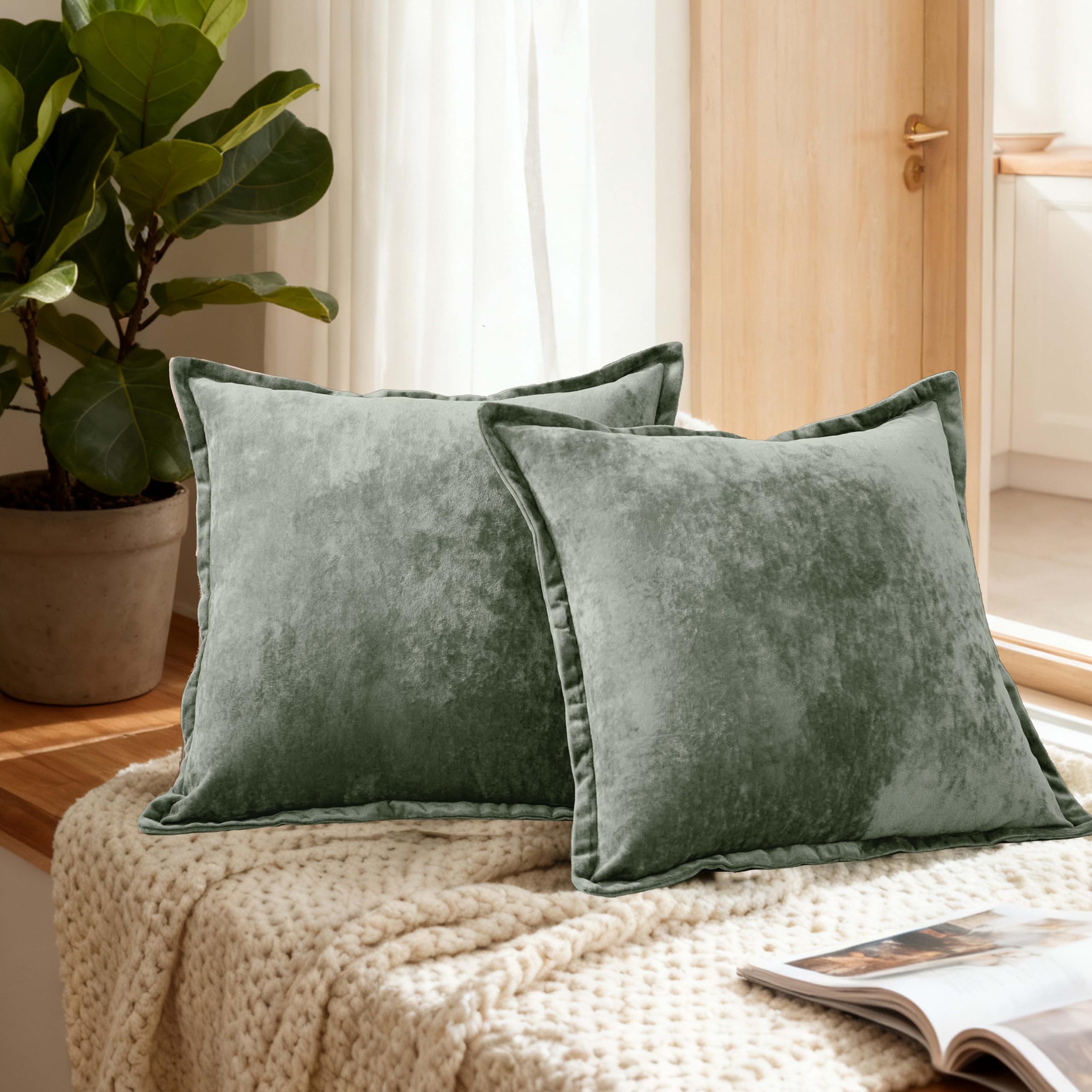 Velvet Pillow Covers 2 Pack Soft 26x26 Pillow Covers Solid Square Euro Shams Decorative Couch Pillow Cases with Wide Border for Sofa Bed Home Decor,Black