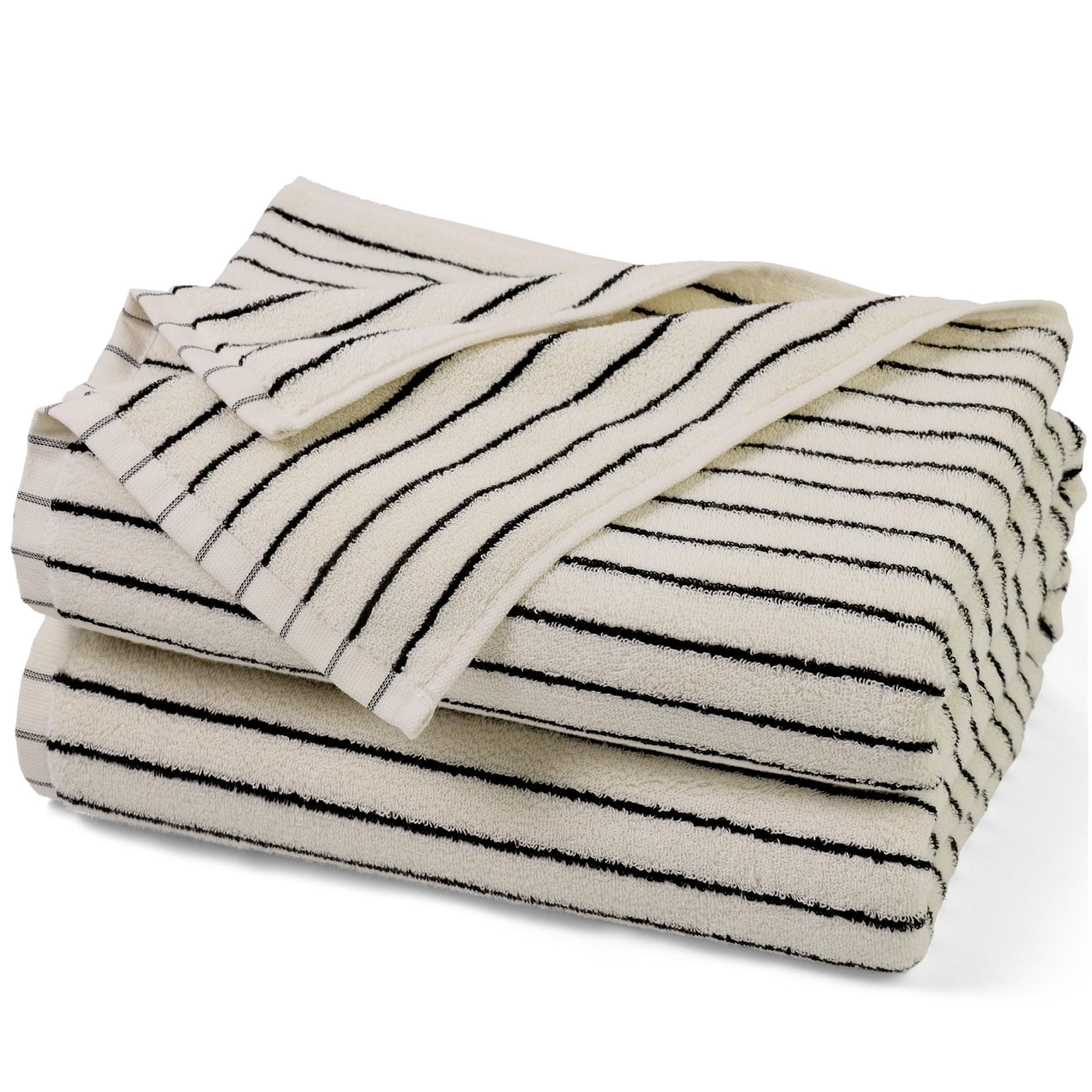 Jacquotha Bath Towels 2 Pack, Lighter & Quick Dry Towels Large 27.5 x 55 inches, Luxury Terry Cotton Towels for Bathroom Beach Swim, Forest Green & White Striped