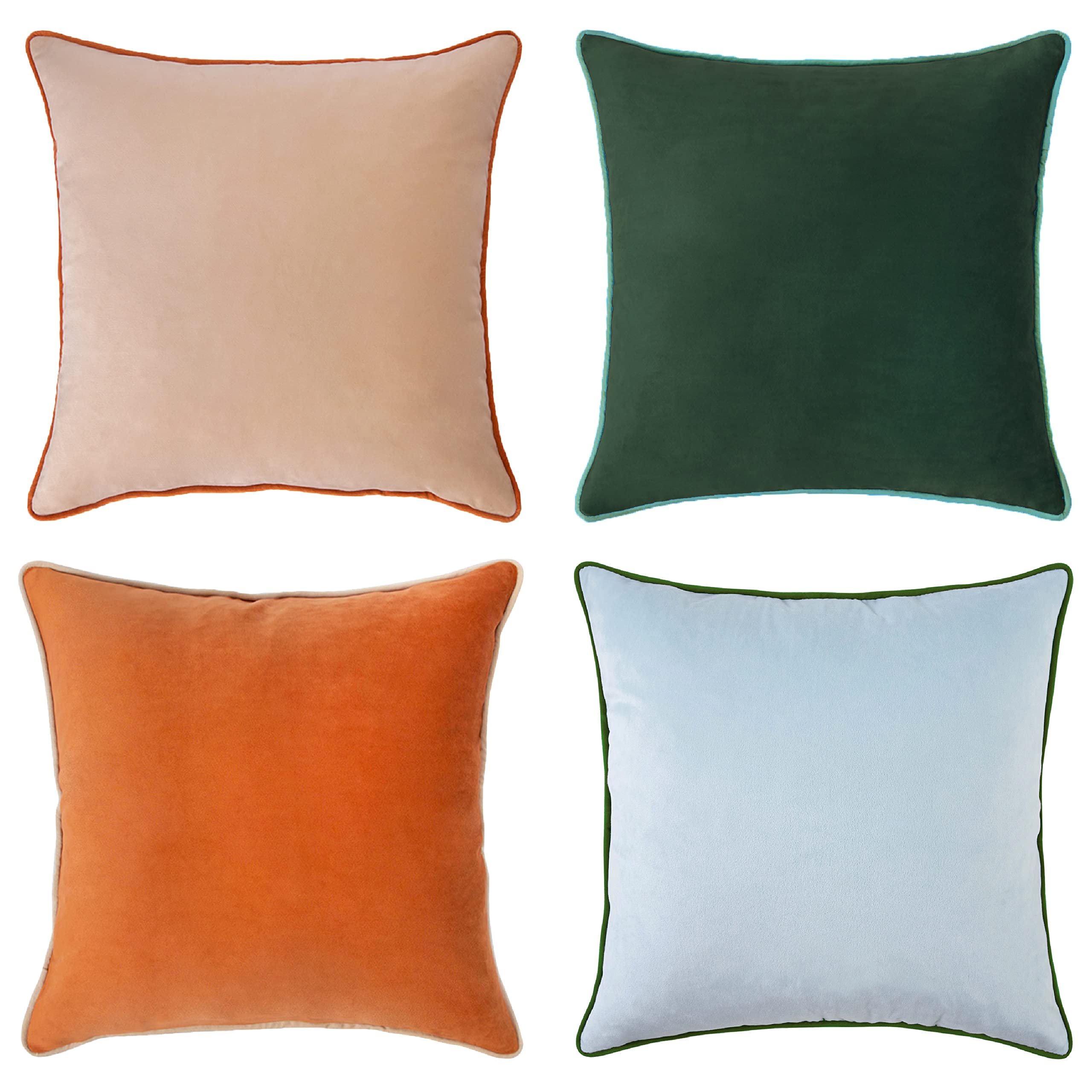 MONDAY MOOSE Decorative Throw Pillow Covers Cushion Cases, Set of 4 Soft Velvet Modern Double-Sided Designs, Mix and Match for Home Decor, Pillow Inserts Not Included (18x18 inch, Orange/Teal)
