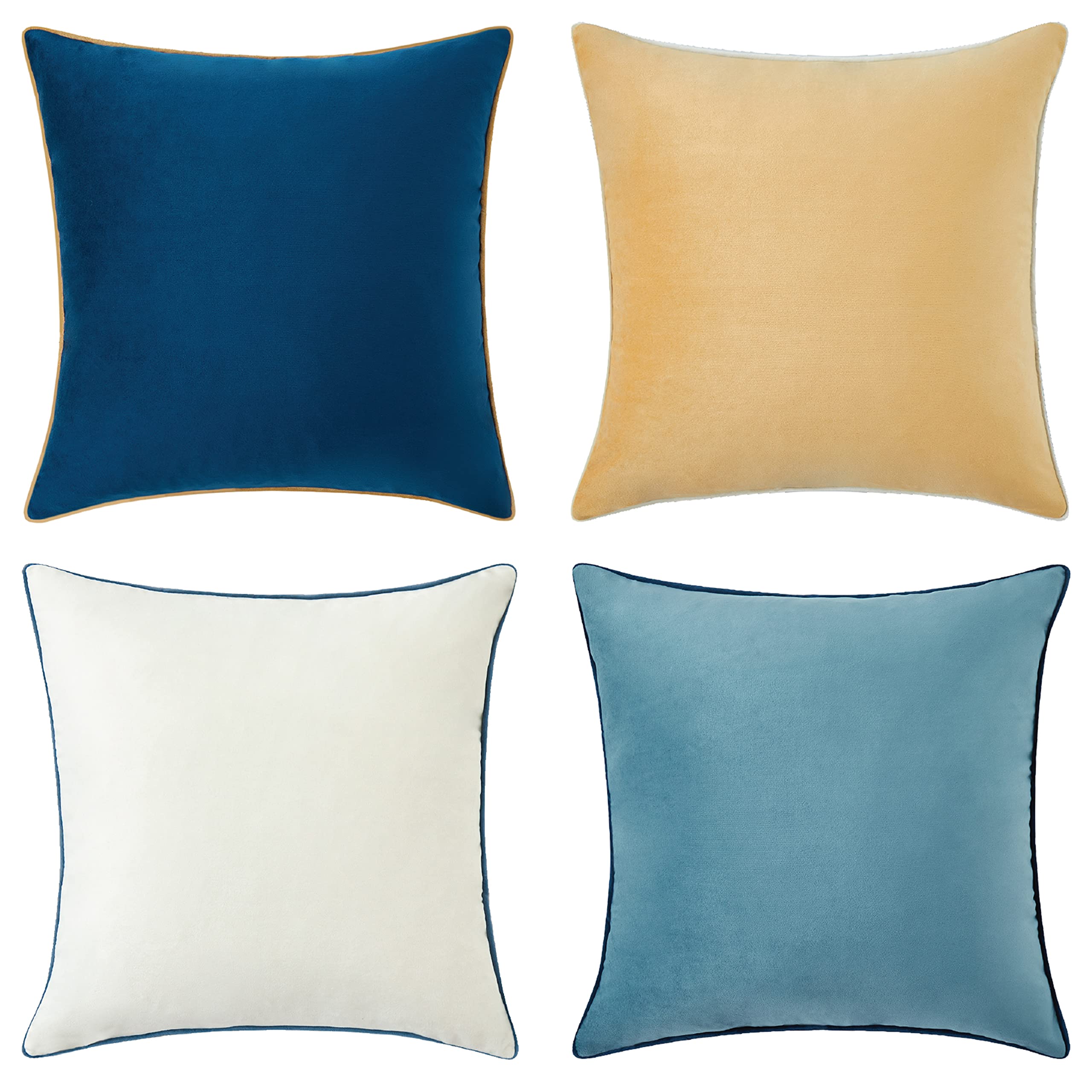 Set of 4 18×18 Inch Double-Sided Velvet Throw Pillow Covers, Orange & Teal