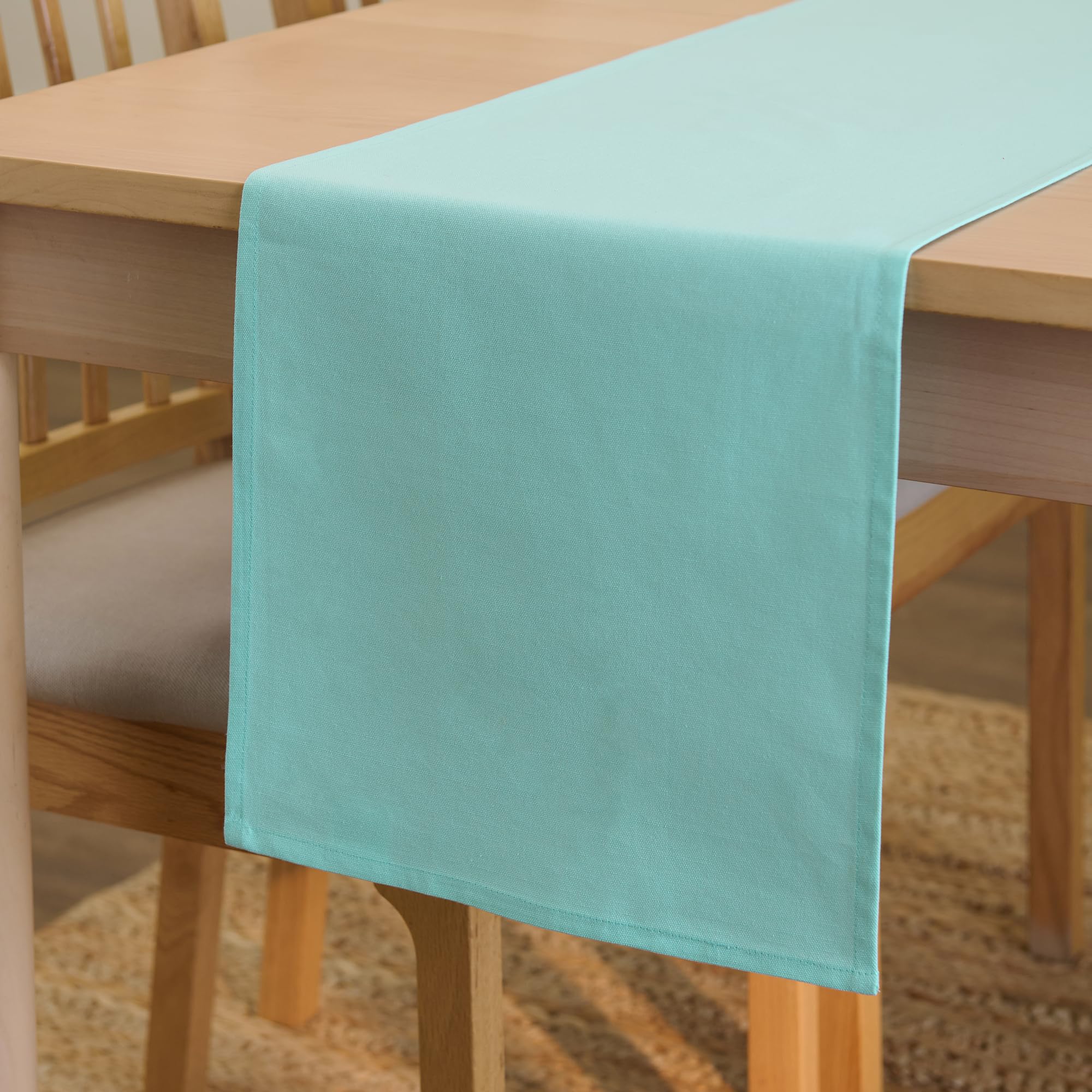 Encasa XO Table Runner 13"x72" Long | Cotton Canvas Fabric | Leaf Green Solid Color | Machine Washable & Durable
