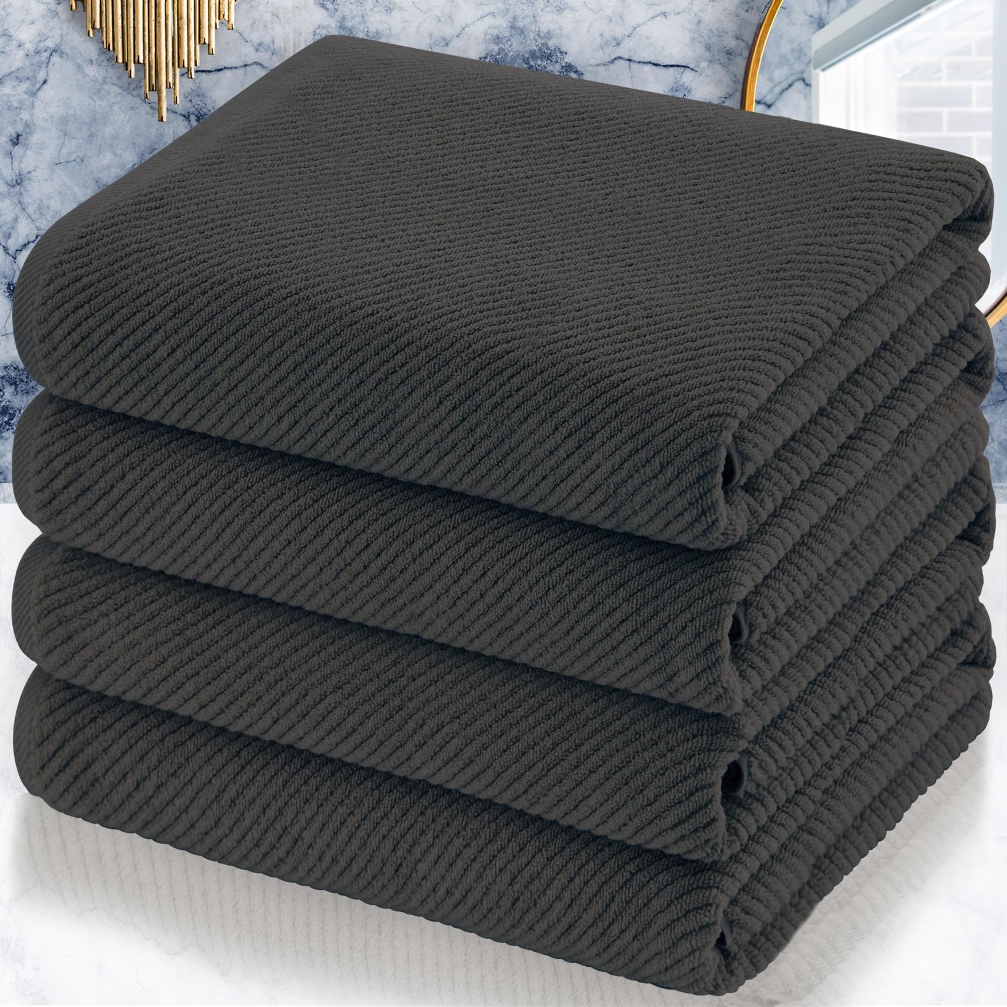 VOOVA & MOVAS Bath Towel Sets - 100% Cotton | Quick Dry | Light Weight | Thick | Soft, Beige Towels Set of 6, 2 Large Bath 30" x 56", 2 Hand 18" x 28", 2 Washcloths 13" x 13", Tan Towel Gift Set