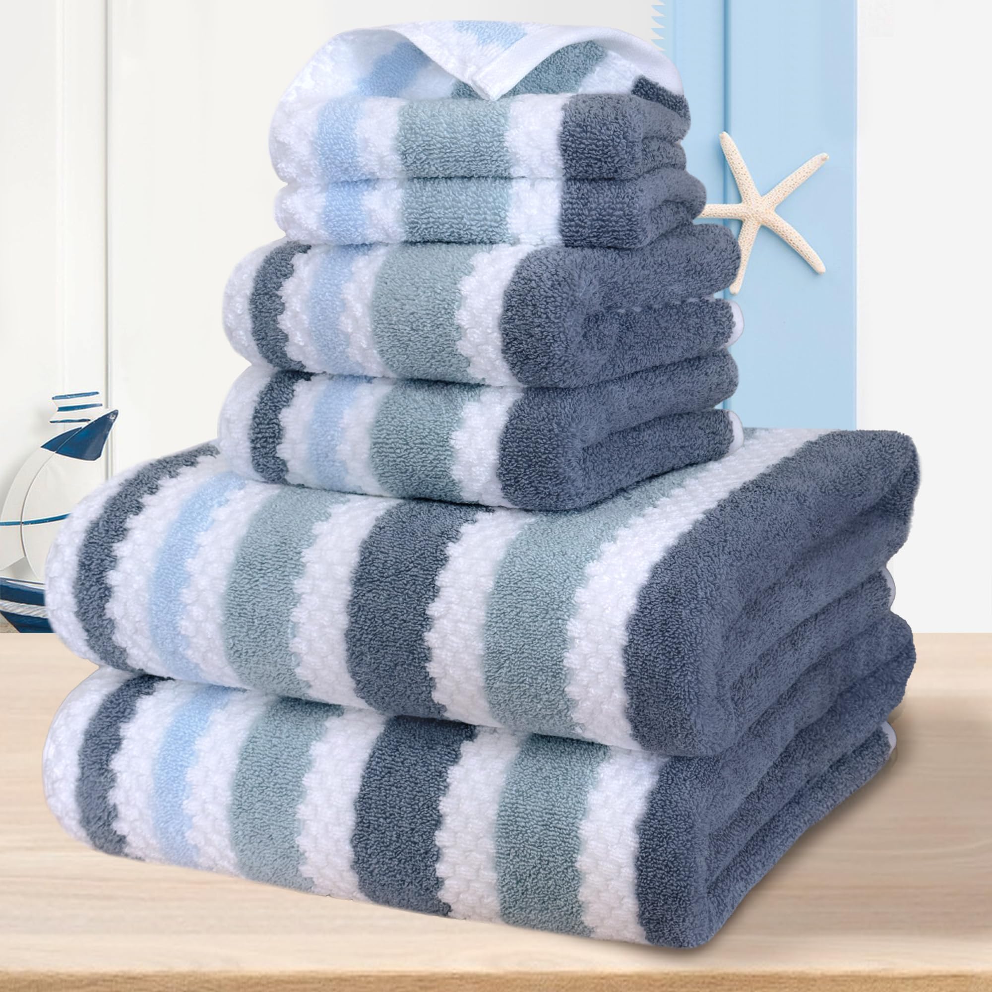 VOOVA & MOVAS Bath Towel Sets - 100% Cotton | Quick Dry | Light Weight | Thick | Soft, Beige Towels Set of 6, 2 Large Bath 30" x 56", 2 Hand 18" x 28", 2 Washcloths 13" x 13", Tan Towel Gift Set