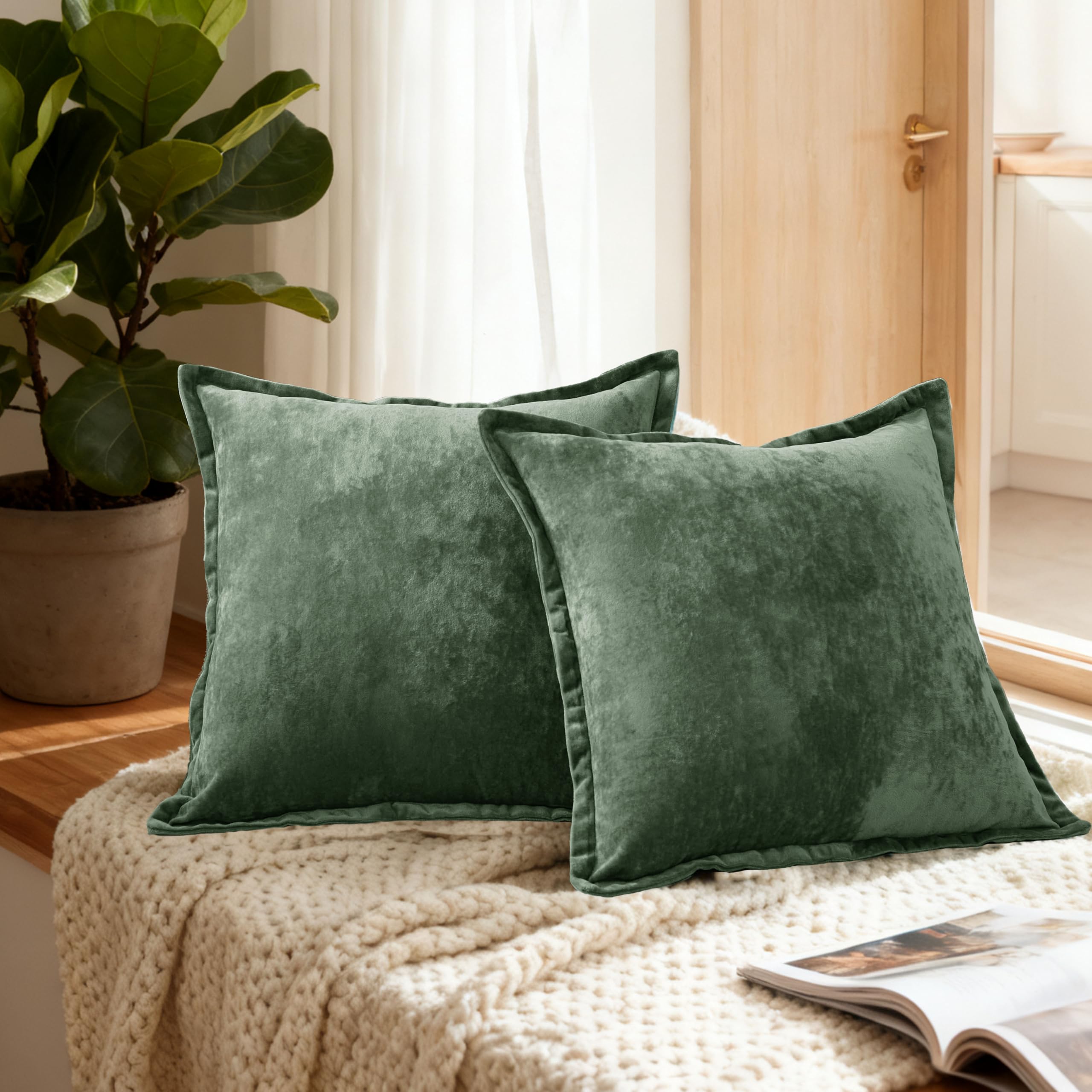 Velvet Pillow Covers 2 Pack Soft 26x26 Pillow Covers Solid Square Euro Shams Decorative Couch Pillow Cases with Wide Border for Sofa Bed Home Decor,Black