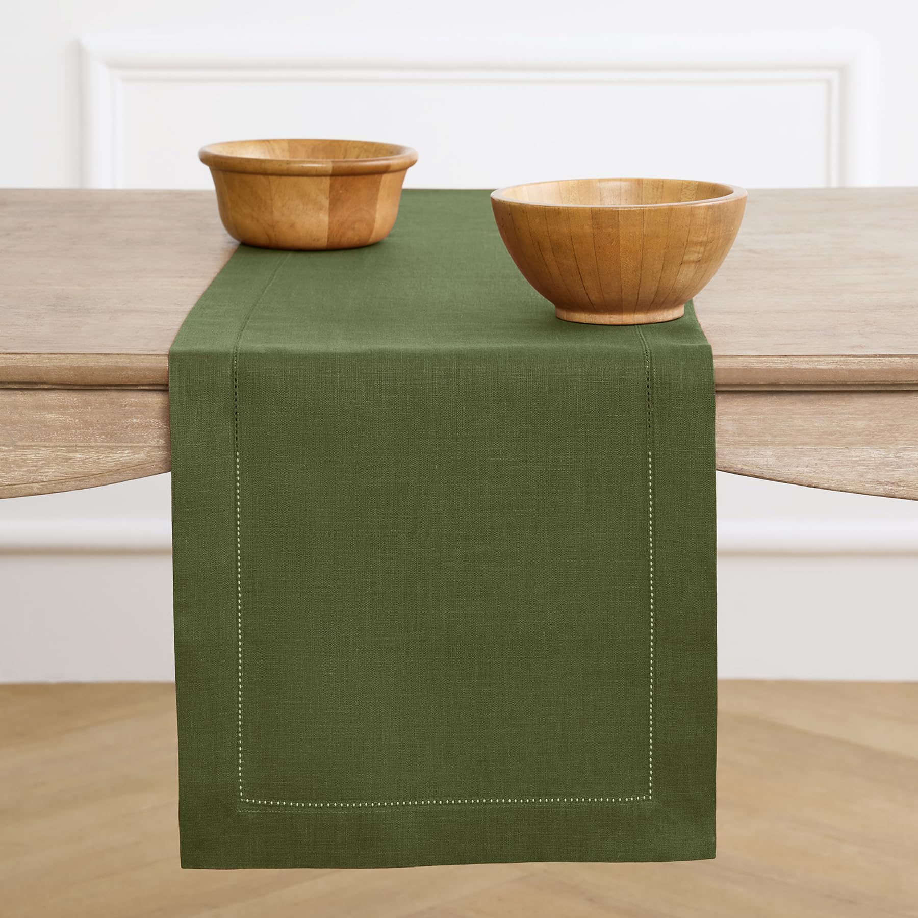Solino Home Linen Light Natural Table Runner 72 Inches Long - 100% Pure Linen Hemstitch Table Runner 14 x 72 Inch for Dresser, Dining, Spring, Summer - Classic Hemstitch