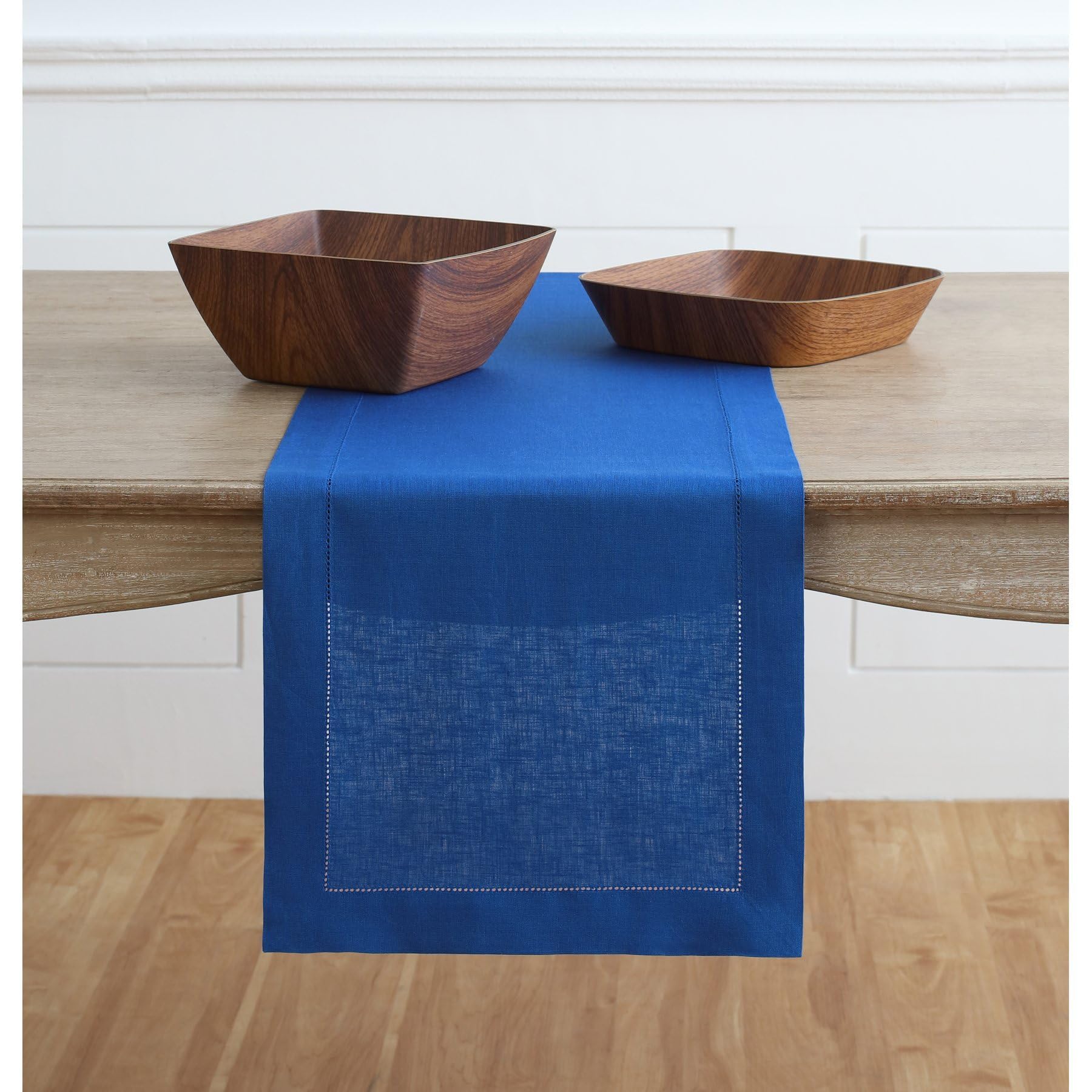 Solino Home Linen Light Natural Table Runner 72 Inches Long - 100% Pure Linen Hemstitch Table Runner 14 x 72 Inch for Dresser, Dining, Spring, Summer - Classic Hemstitch