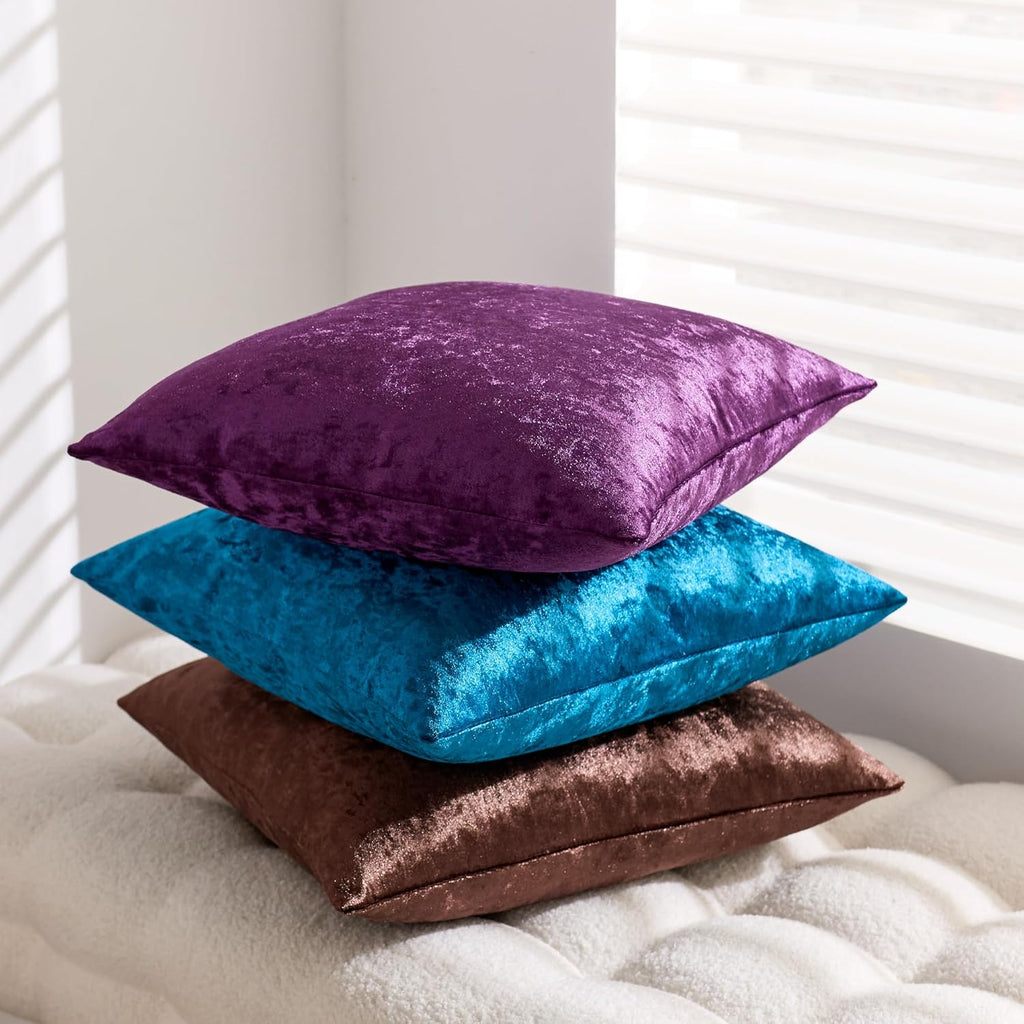 KINDREX Velvet Throw Pillow Covers 20x20 Set of 2, Luxurious Velvet Decorative Pillow Cases, Solid Square Cushion Covers for Farmhouse Couch Sofa Bed Living Room, Purple