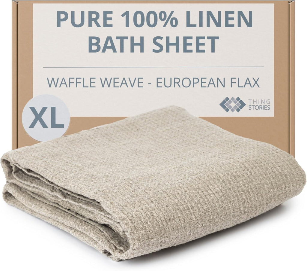 100% Linen Bath Sheet 35x70-inch - Waffle Weave Linen Bath Towel Oversized - Lightweight Absorbent Thin Waffle Bath Sheets Towels for Adults - Quick-Drying XL Travel Towel Extra Large