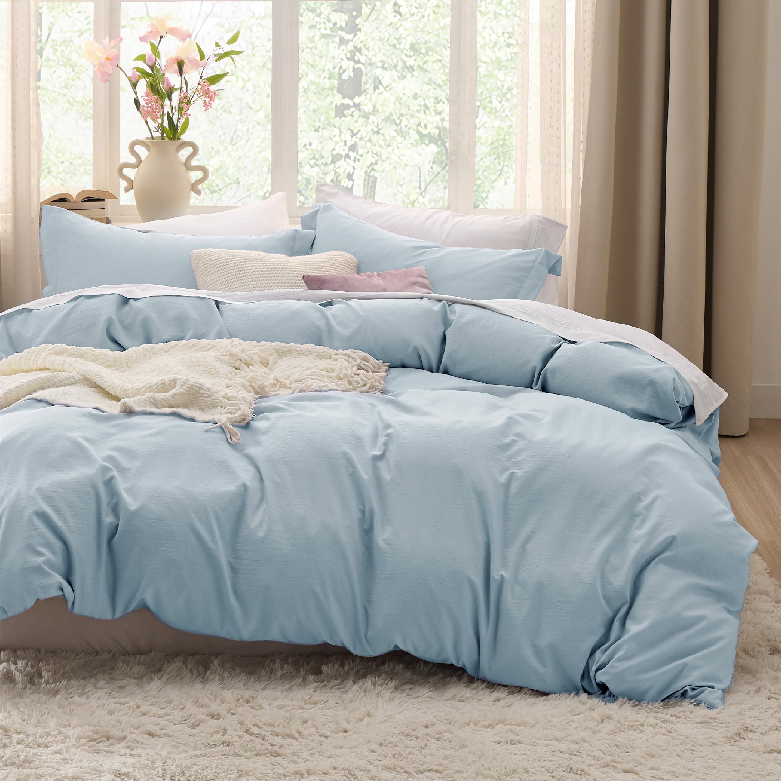Bedsure White Duvet Cover Queen Size - 3 Pieces Prewashed Cotton-Like Polyester Extra Soft Bedding Set, Includes 1 Duvet Cover 90x90 Inches with Zipper Closure & 2 Pillow Shams, Comforter Not Included