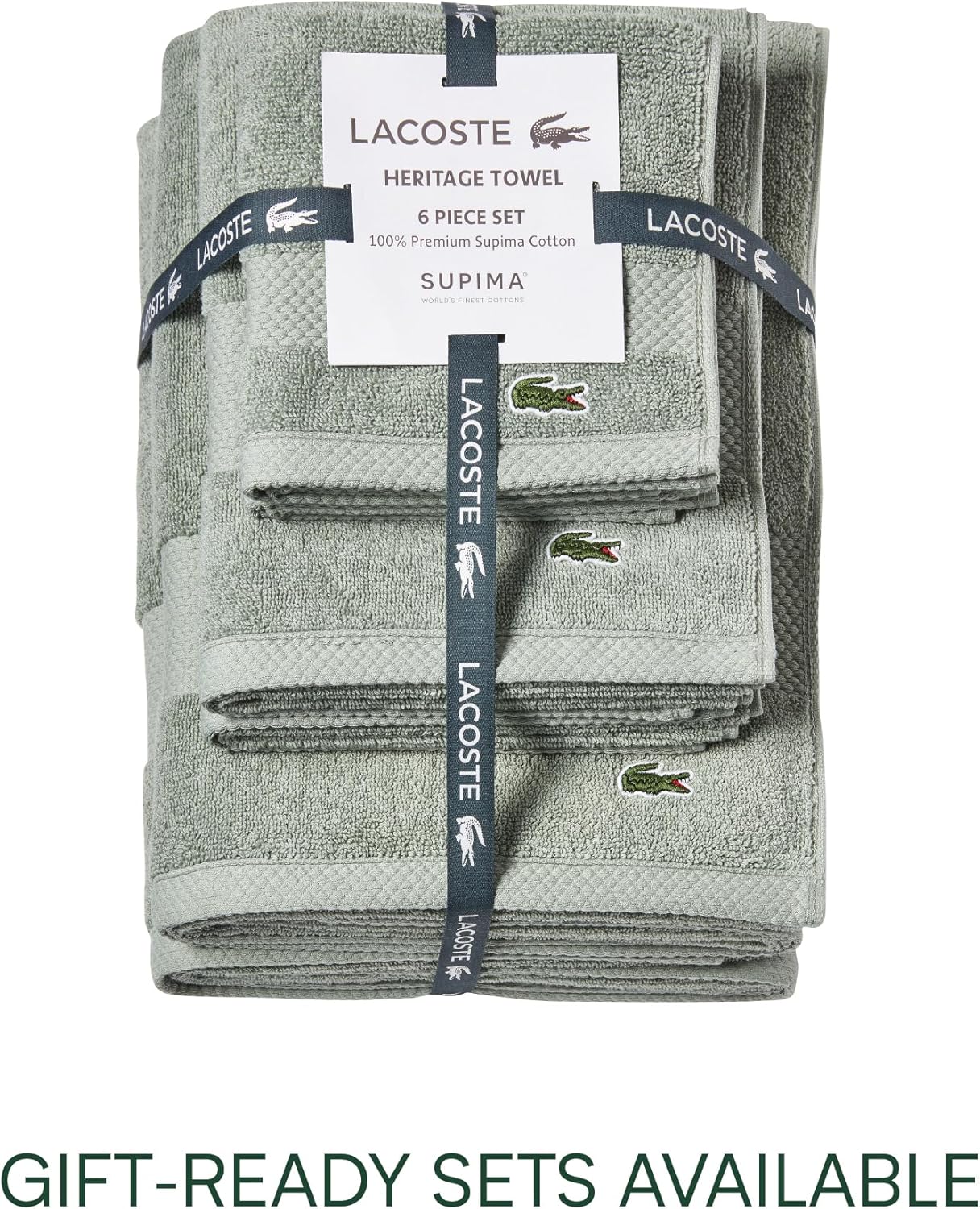 Lacoste Heritage 100% Supima Cotton Bath Towel, Aloe, 30" x 54" – Highly Absorbent & Quick Drying, Premium Super Soft Bath Towel, Bathroom Essential, Gift for All Occasions, Machine Washable