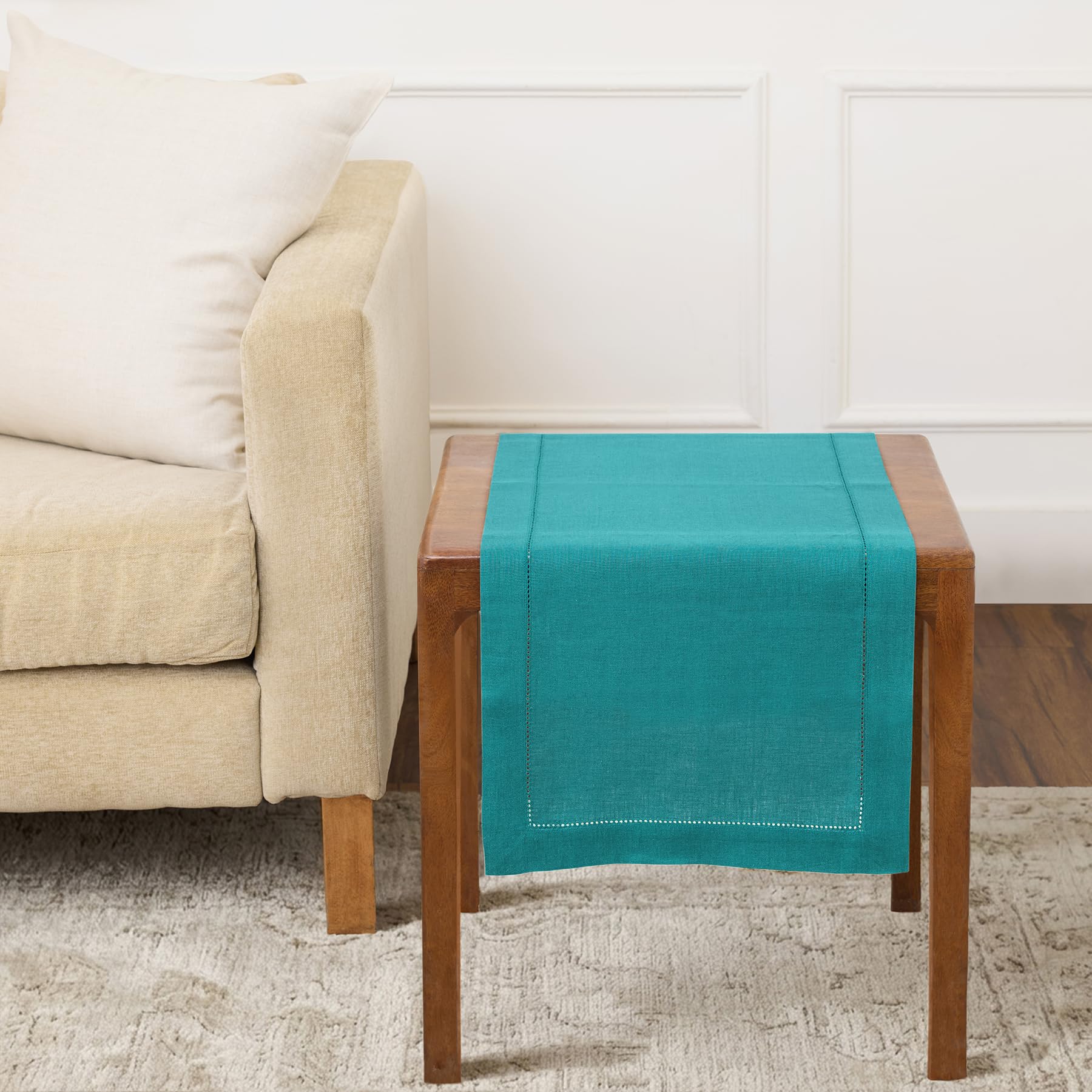 Solino Home Linen Light Natural Table Runner 72 Inches Long - 100% Pure Linen Hemstitch Table Runner 14 x 72 Inch for Dresser, Dining, Spring, Summer - Classic Hemstitch