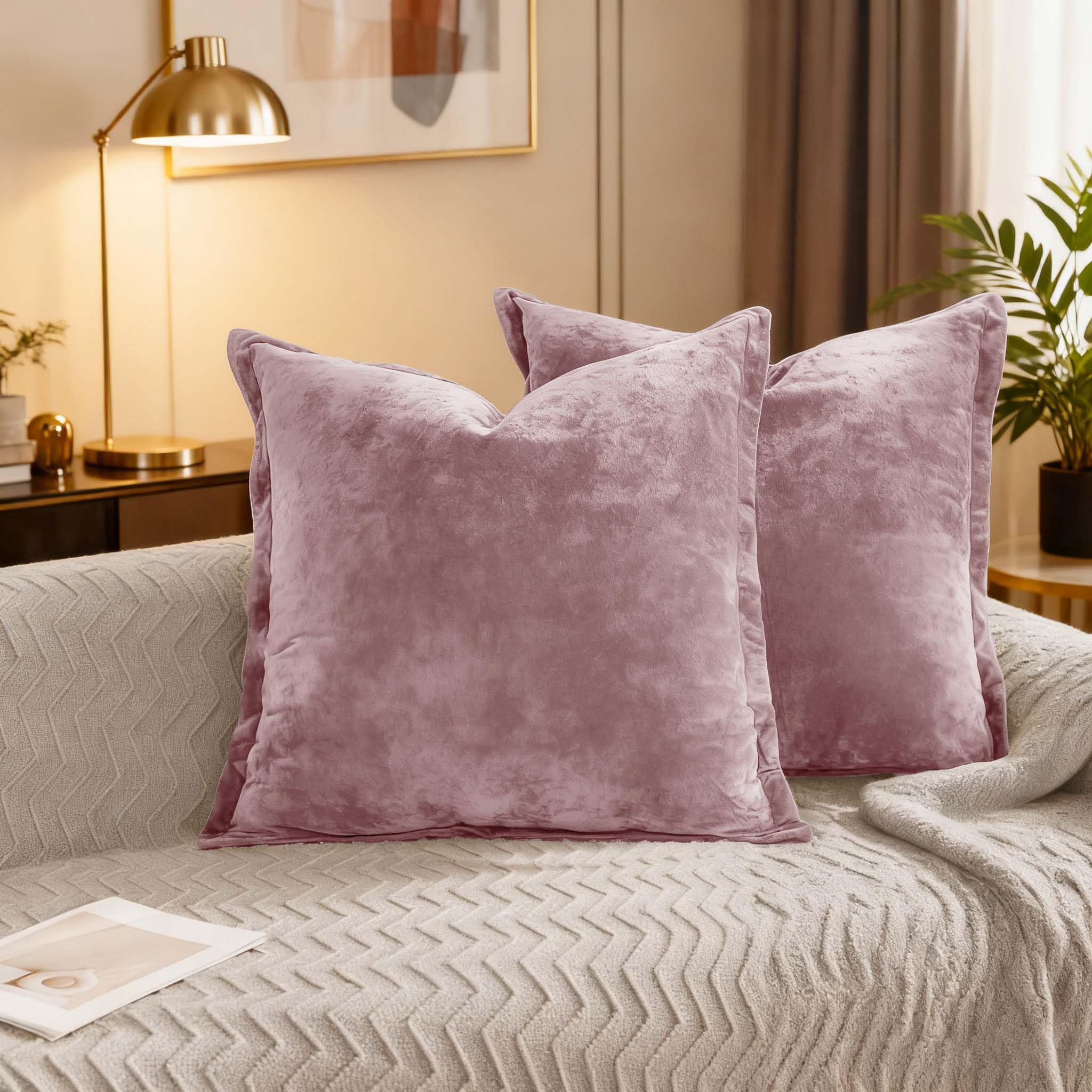 Velvet Pillow Covers 2 Pack Soft 26x26 Pillow Covers Solid Square Euro Shams Decorative Couch Pillow Cases with Wide Border for Sofa Bed Home Decor,Black