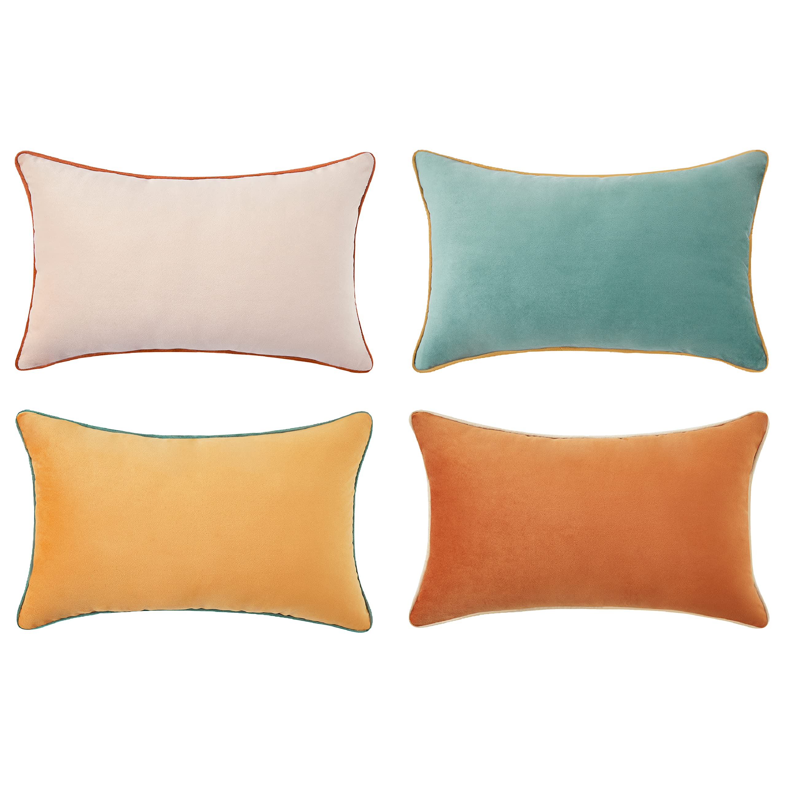 Set of 4 18×18 Inch Double-Sided Velvet Throw Pillow Covers, Orange & Teal