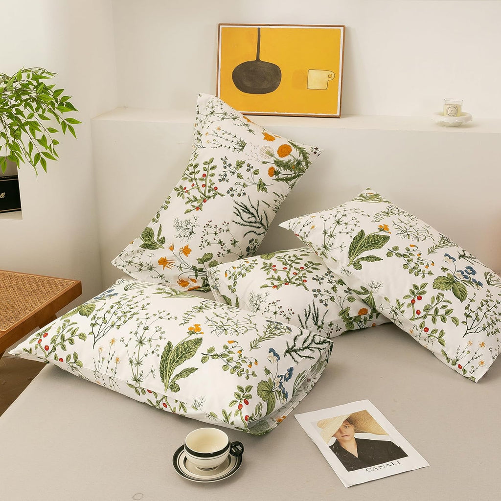ECOCOTT 100% Cotton Pillowcases Standard Size, Floral Print Pattern Pillow Cover 4 Pack, Super Soft Envelope Closure Standard Pillow Case Set (Standard, 20"x26")