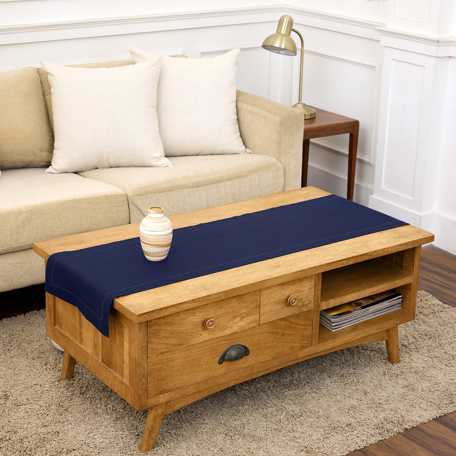 Solino Home Linen Light Natural Table Runner 72 Inches Long - 100% Pure Linen Hemstitch Table Runner 14 x 72 Inch for Dresser, Dining, Spring, Summer - Classic Hemstitch
