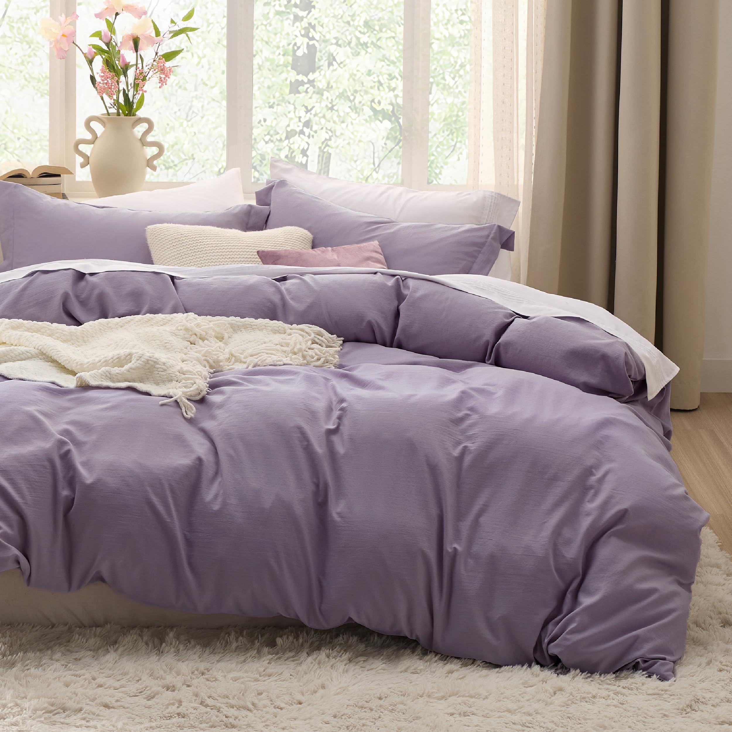 Bedsure White Duvet Cover Queen Size - 3 Pieces Prewashed Cotton-Like Polyester Extra Soft Bedding Set, Includes 1 Duvet Cover 90x90 Inches with Zipper Closure & 2 Pillow Shams, Comforter Not Included