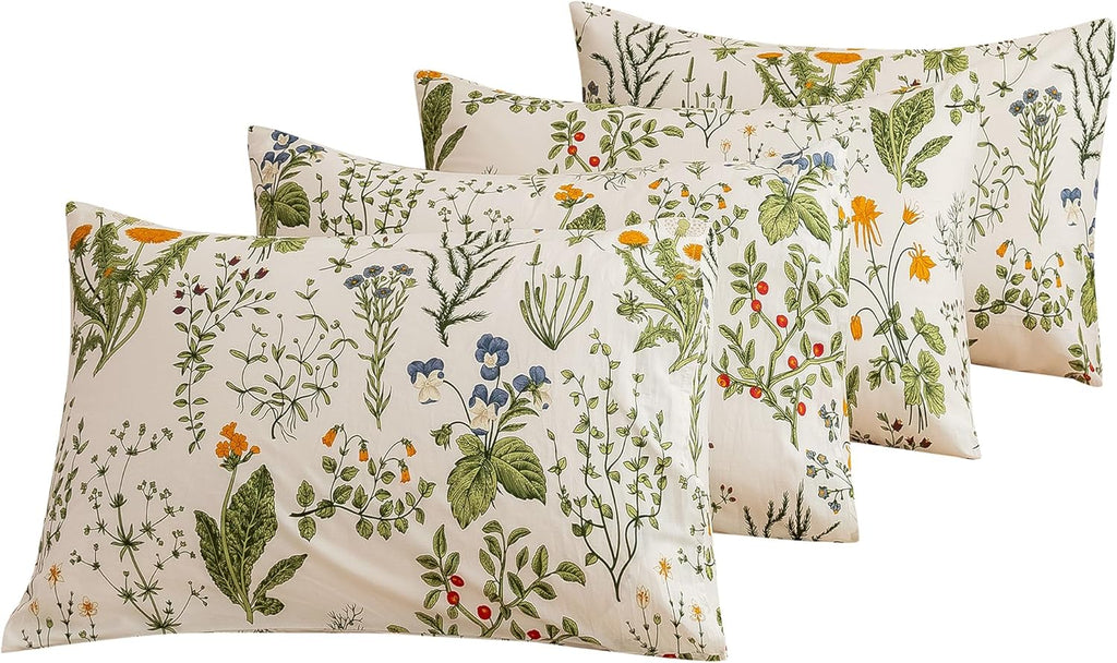 ECOCOTT 100% Cotton Pillowcases Standard Size, Floral Print Pattern Pillow Cover 4 Pack, Super Soft Envelope Closure Standard Pillow Case Set (Standard, 20"x26")
