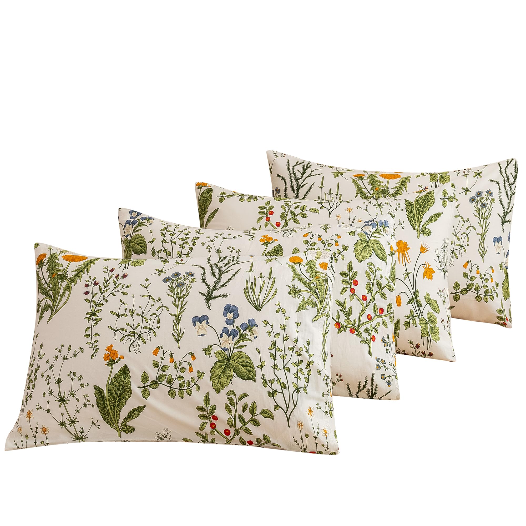 ECOCOTT 100% Cotton Pillowcases Standard Size, Floral Print Pattern Pillow Cover 4 Pack, Super Soft Envelope Closure Standard Pillow Case Set (Standard, 20"x26")