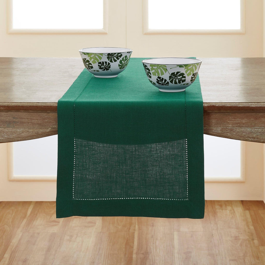 Solino Home Linen Light Natural Table Runner 72 Inches Long - 100% Pure Linen Hemstitch Table Runner 14 x 72 Inch for Dresser, Dining, Spring, Summer - Classic Hemstitch